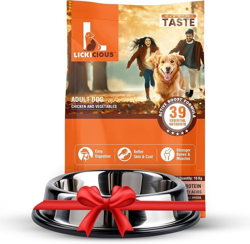 lickicious Combo of Dog Food+Bowl | High Protein-39 Essential Nutrients, Complete Balanced, Chicken, Vegetable 10 kg Dry Adult Dog Food-picture-11