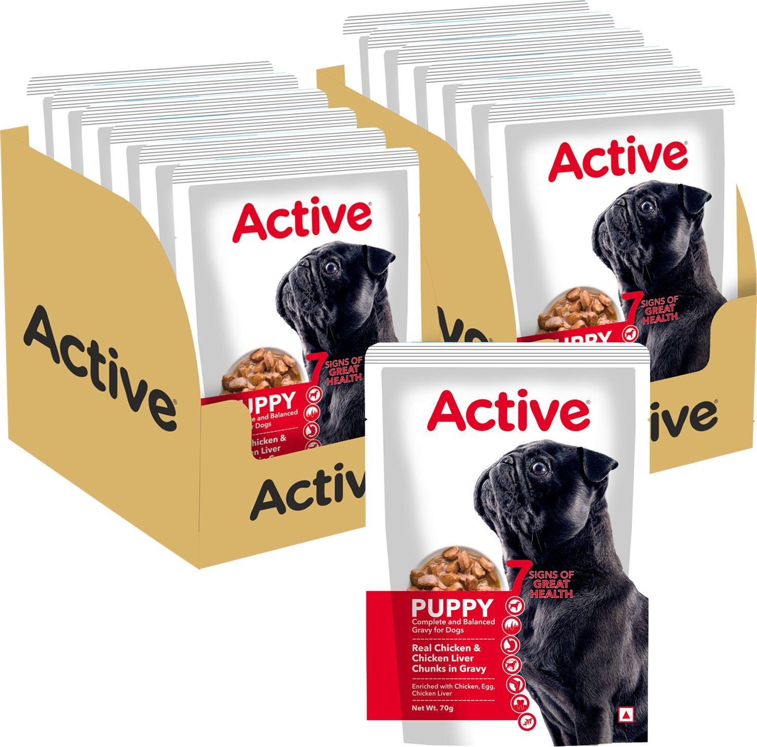 Gravy (16 X 70g) Wet Young Dog, Chicken Liver Chunks and Real Chicken 1.12 kg Wet Young Dog Food