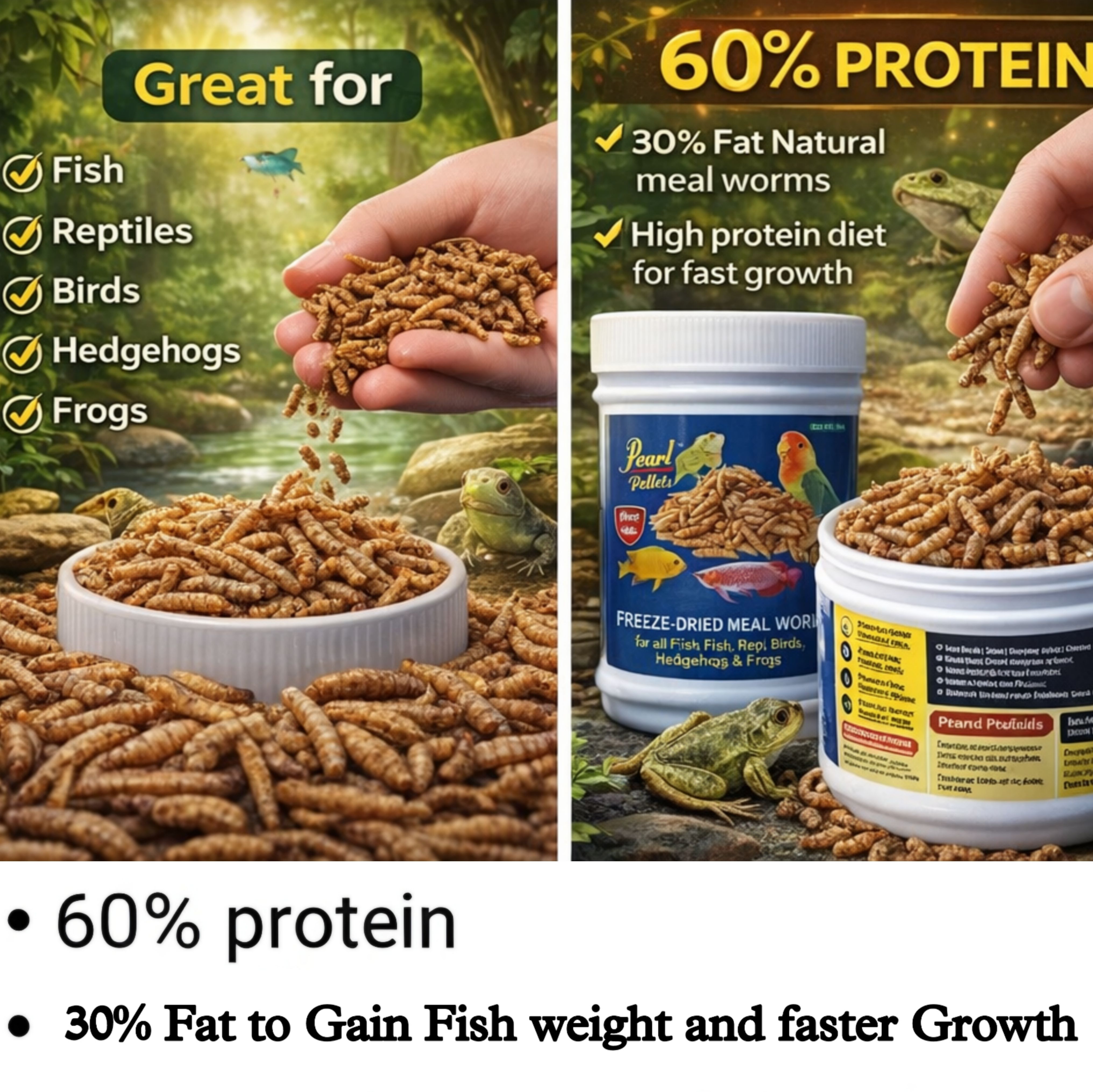Freeze-Dried Mealworms | 60% Protein, 30% Fat | Growth Fish, Bird & Reptile Fish 0.1 kg Dry All Life Stages Fish Food-image-41