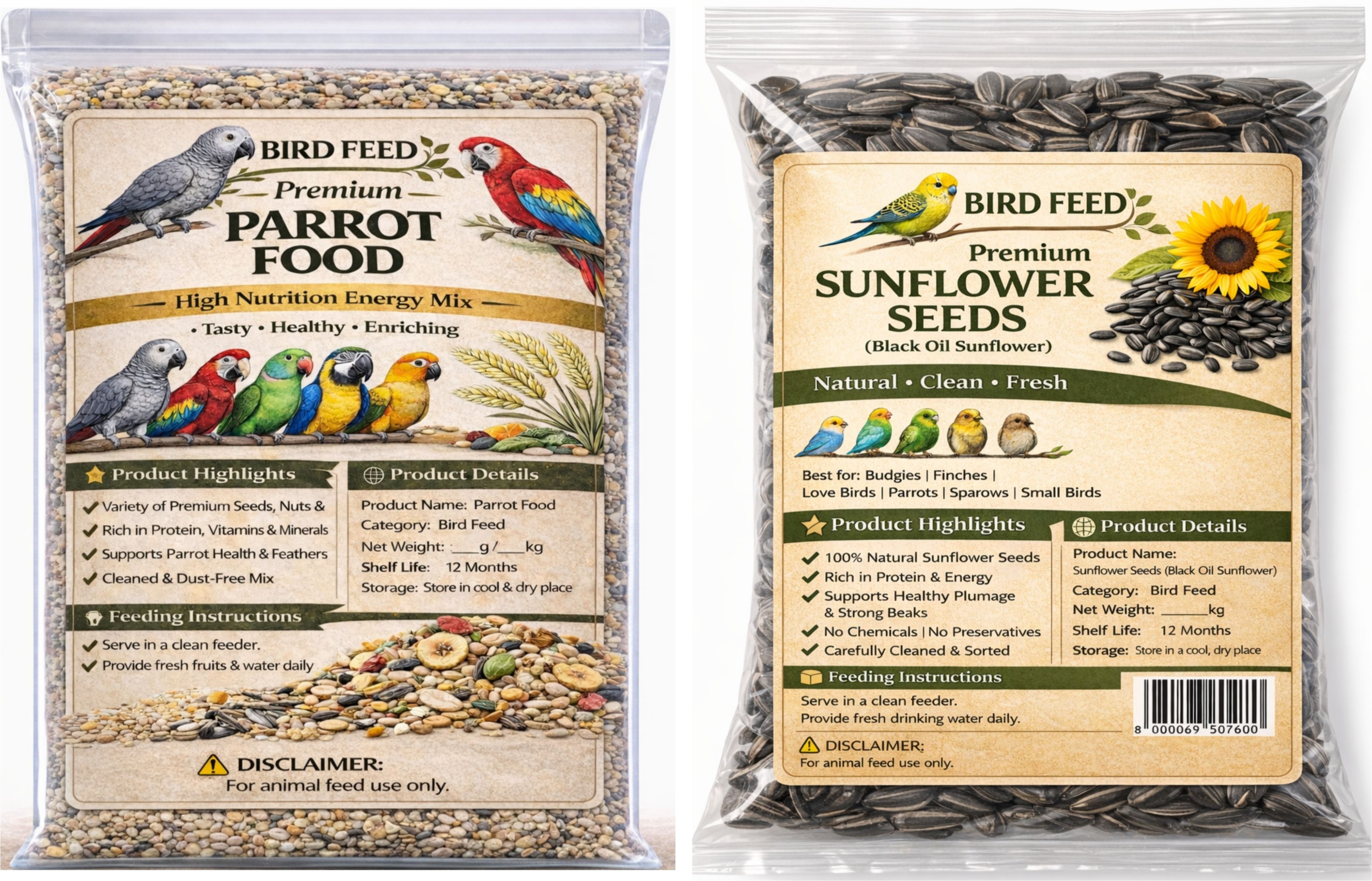 Premium parrot food and sunflower seed for parrots 0.5 g (2x0.25 g) Dry All Life Stages Bird Food-image-40