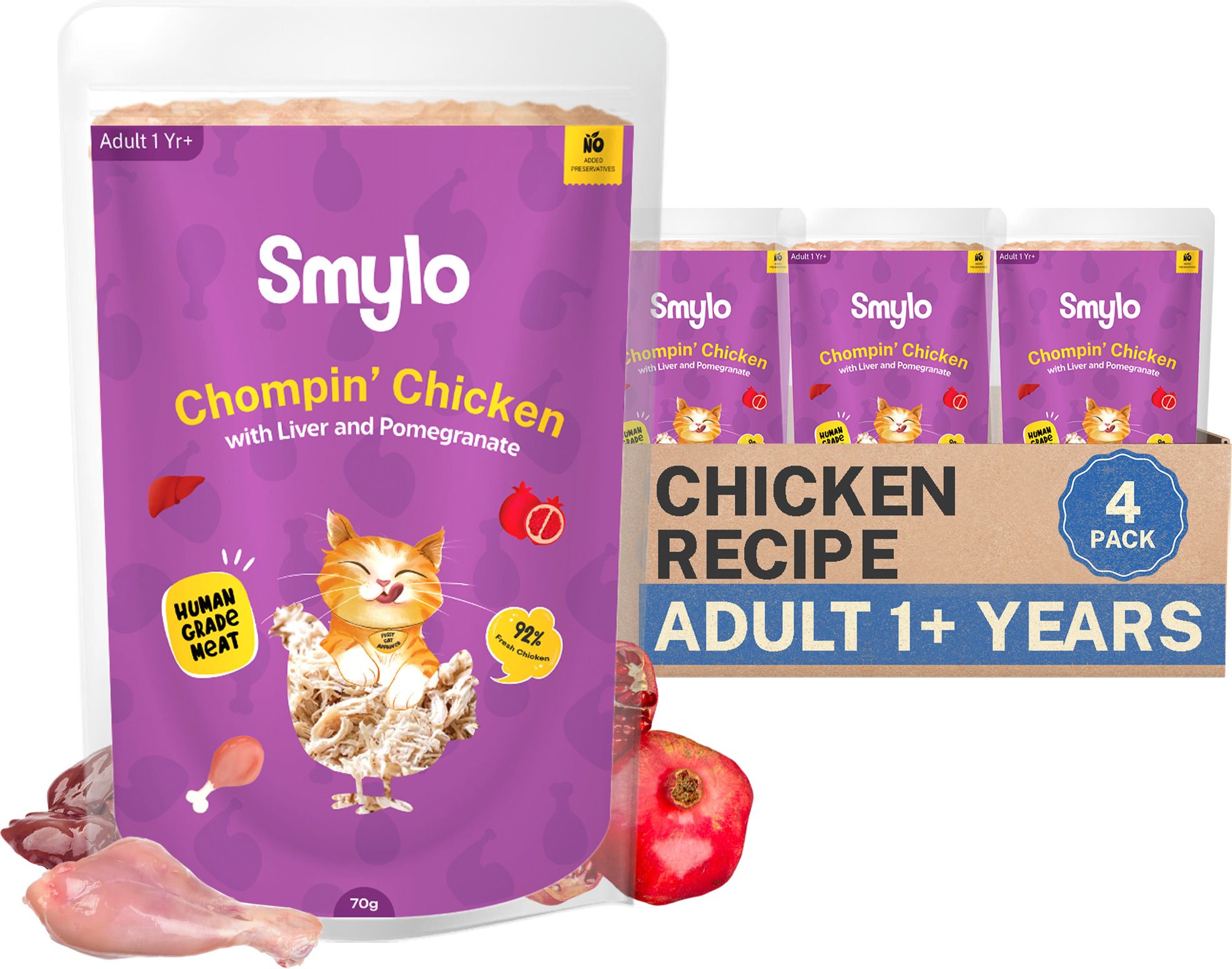 smylo Natural Healthy Wet Cat Food (1+ yrs) Chicken, Liver 0.84 kg (4x0.21 kg) Wet Adult Cat Food-picture-29
