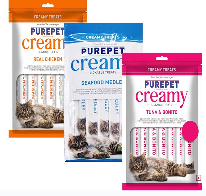 PUREPET CREANY TREAT COMBO Chicken, Sea Food, Tuna 0.2 kg (3x0.07 kg) Wet Adult Cat Food-image-34