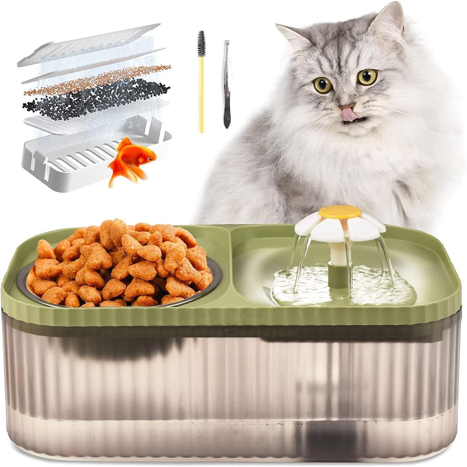 dogtrust 1pc Automatic Cat Water Fountain With Stainless Steel Food Bowl-picture-18