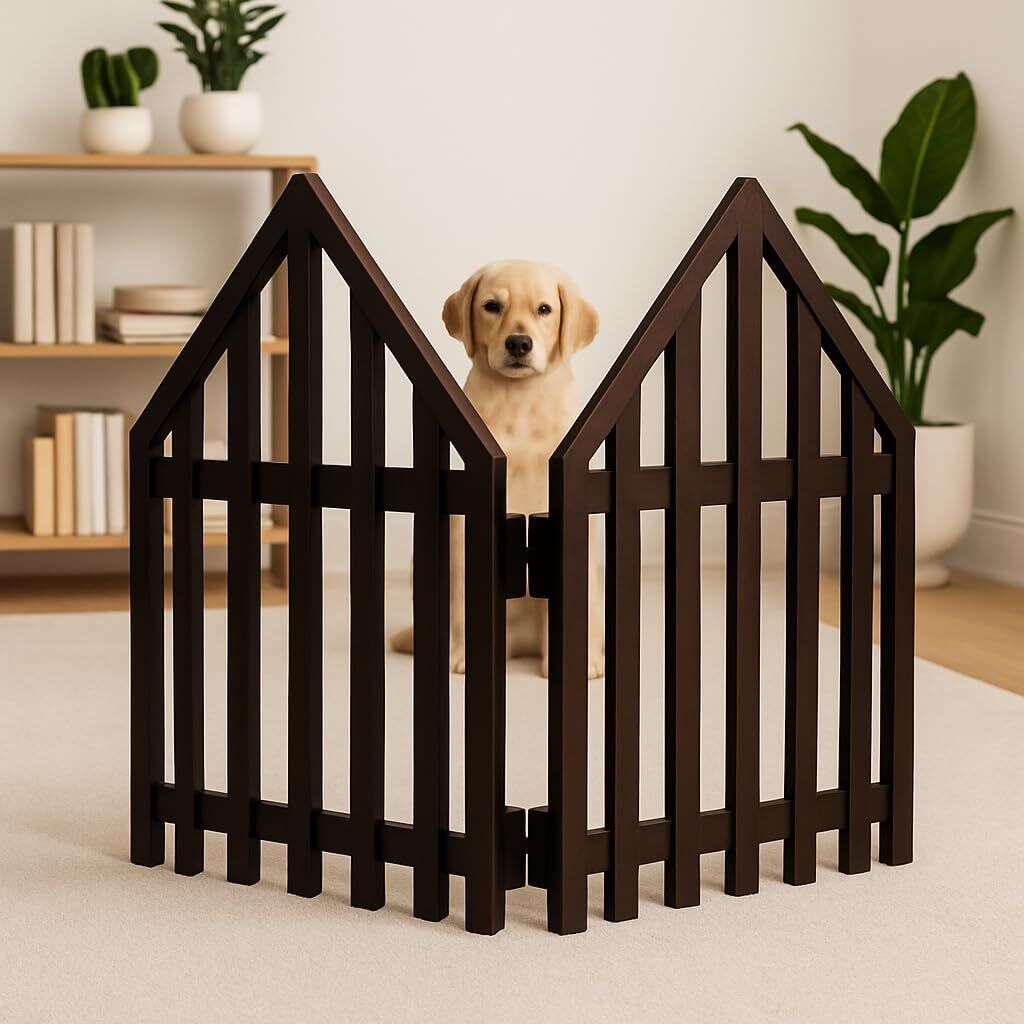 belief wood Foldable Wooden Pet Gate for Dogs, Indoor Safety Barrier, Brown L Gate-picture-40
