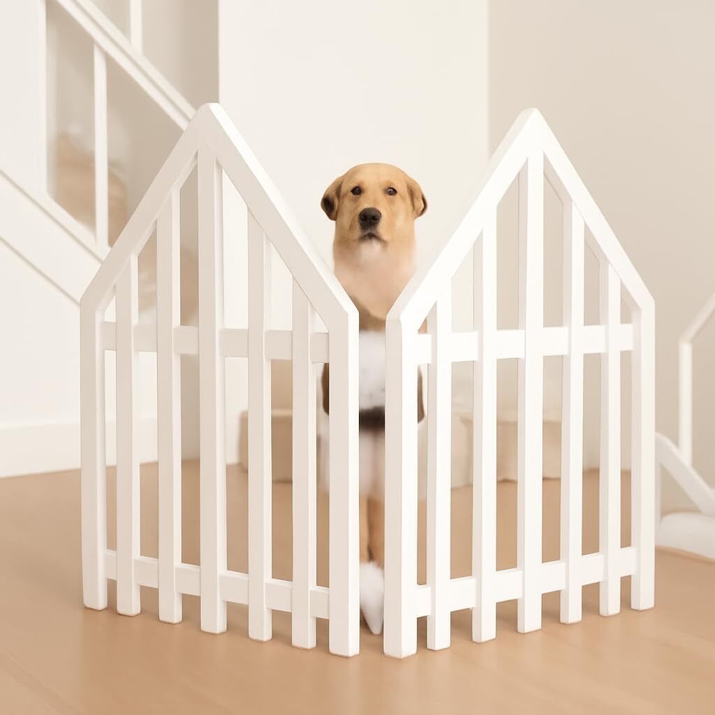 belief wood Pet Safety Gate Barrier, White Foldable Barricade for Dogs and Pets L Gate-picture-17