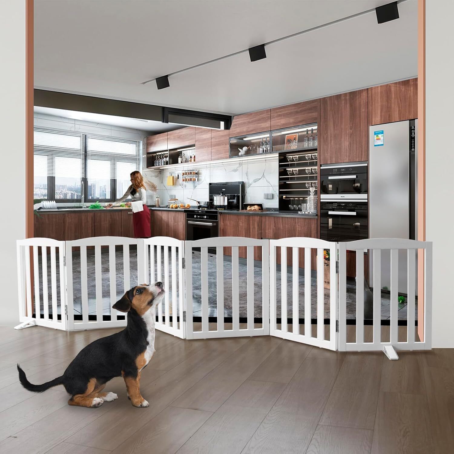 belief wood Dog Gate |Indoor Barrier with Support Feet for Stairs - 24" ( 6 Panel) L Gate-picture-13