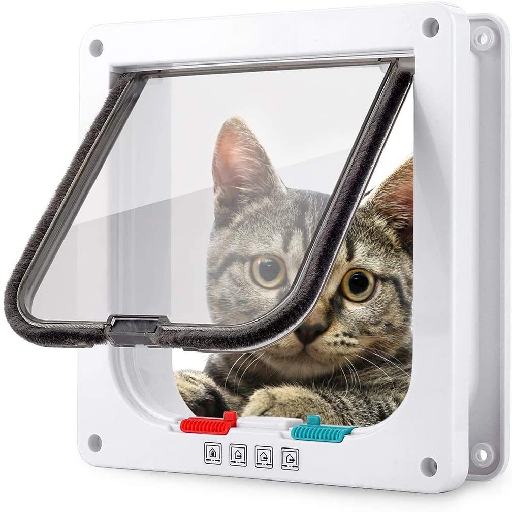 iktu Cat Door Weatherproof White ABS 4-Way Locking Flap for Small Cats & Dogs L Gate-picture-10