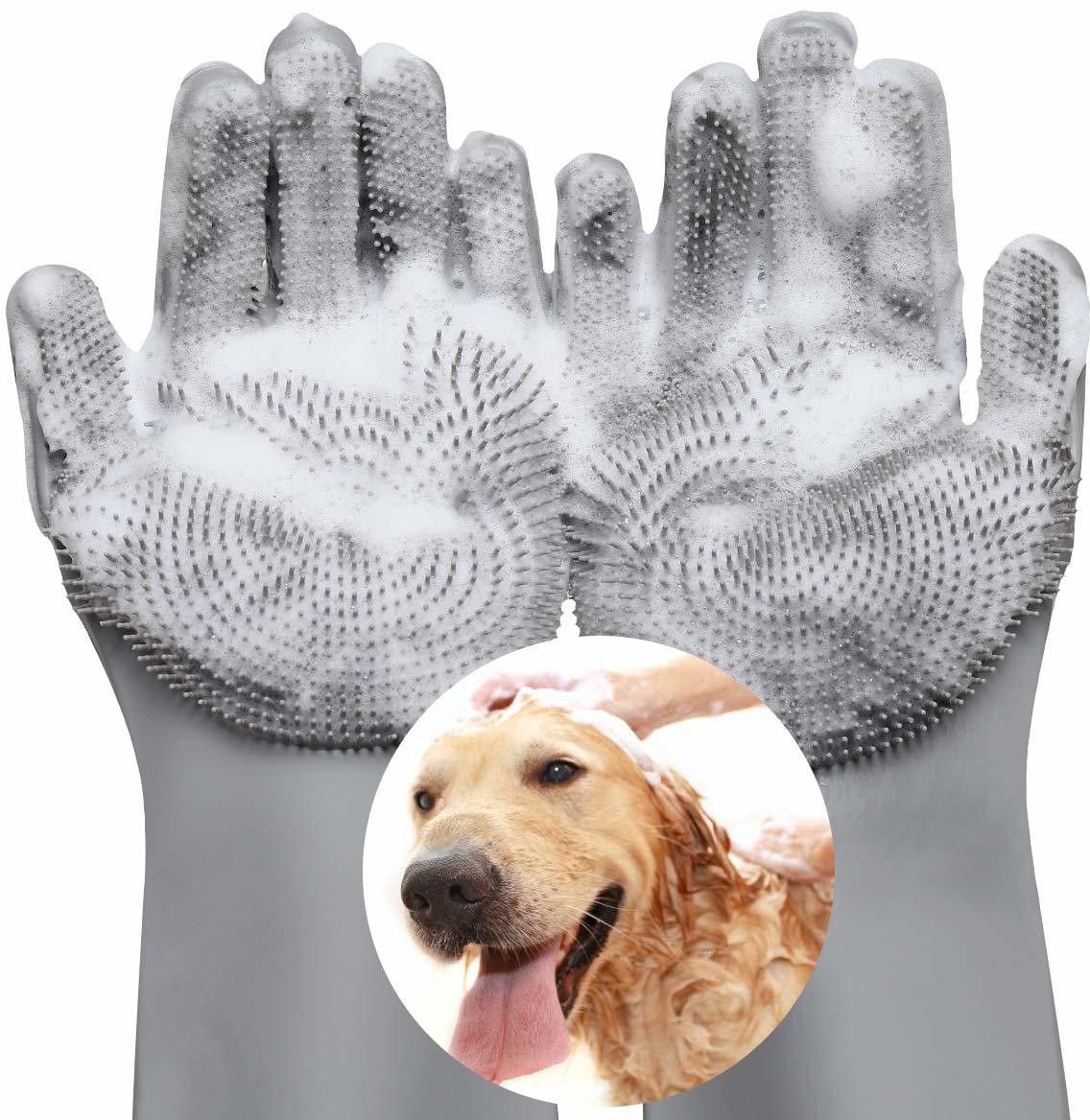 Magic Silicone Dish Washing Gloves, Silicon Cleaning Gloves, Silicon Hand Gloves Grooming Gloves for Dog, Cat
