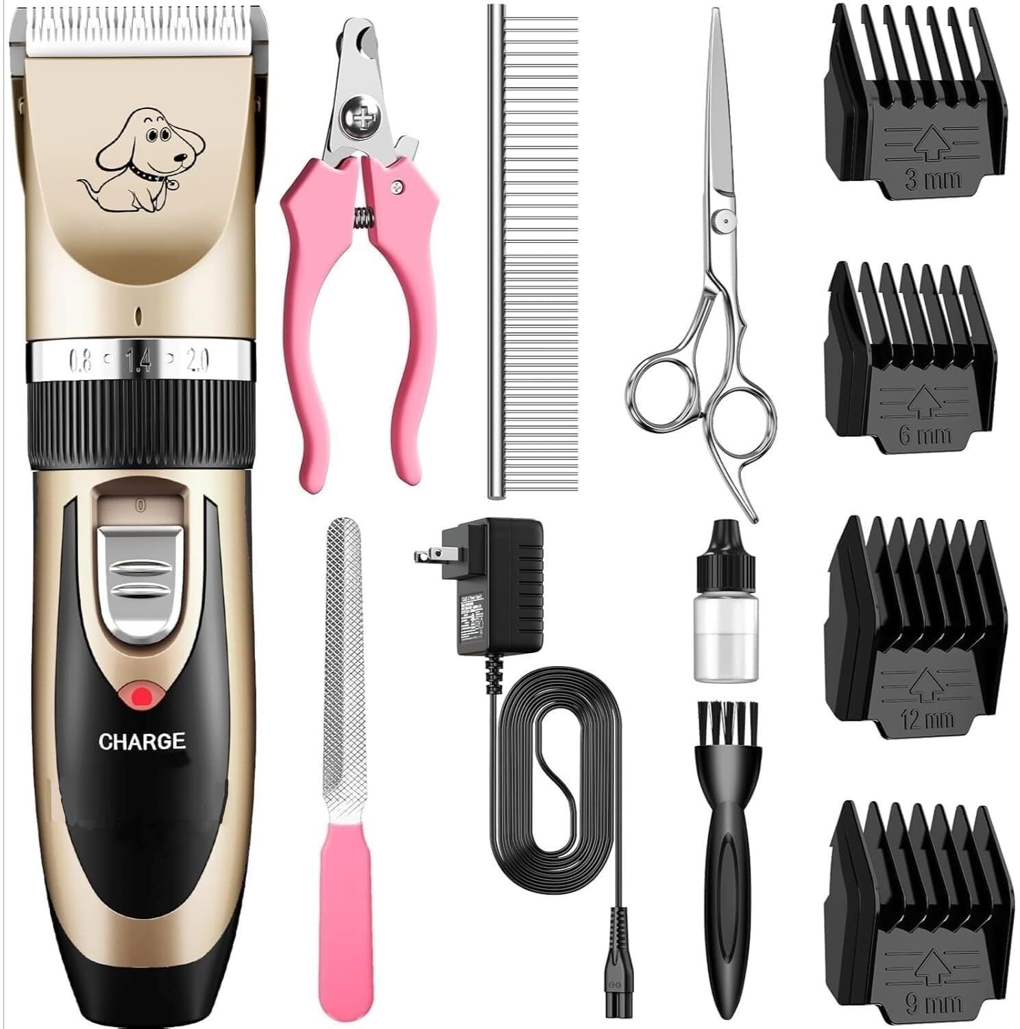 edicon Pet Hair Trimmer Dogs & Cats Grooming Machine Wireless Rechargeable, Low Noise, Gold, Black Pet Hair Trimmer-picture-45
