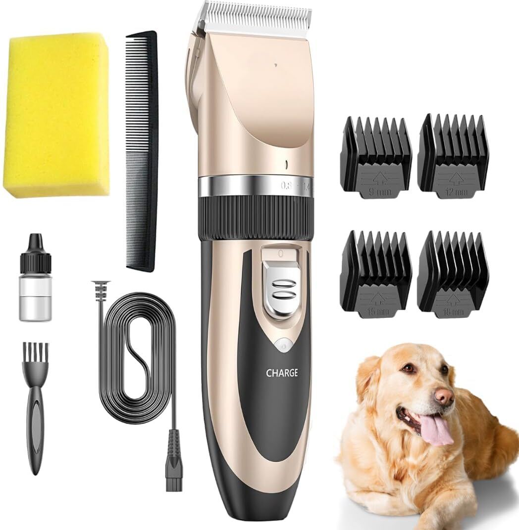 Pet Hair Trimmer Dogs & Cats Grooming Machine Wireless Rechargeable, Low Noise, Gold, Black Pet Hair Trimmer-image-36