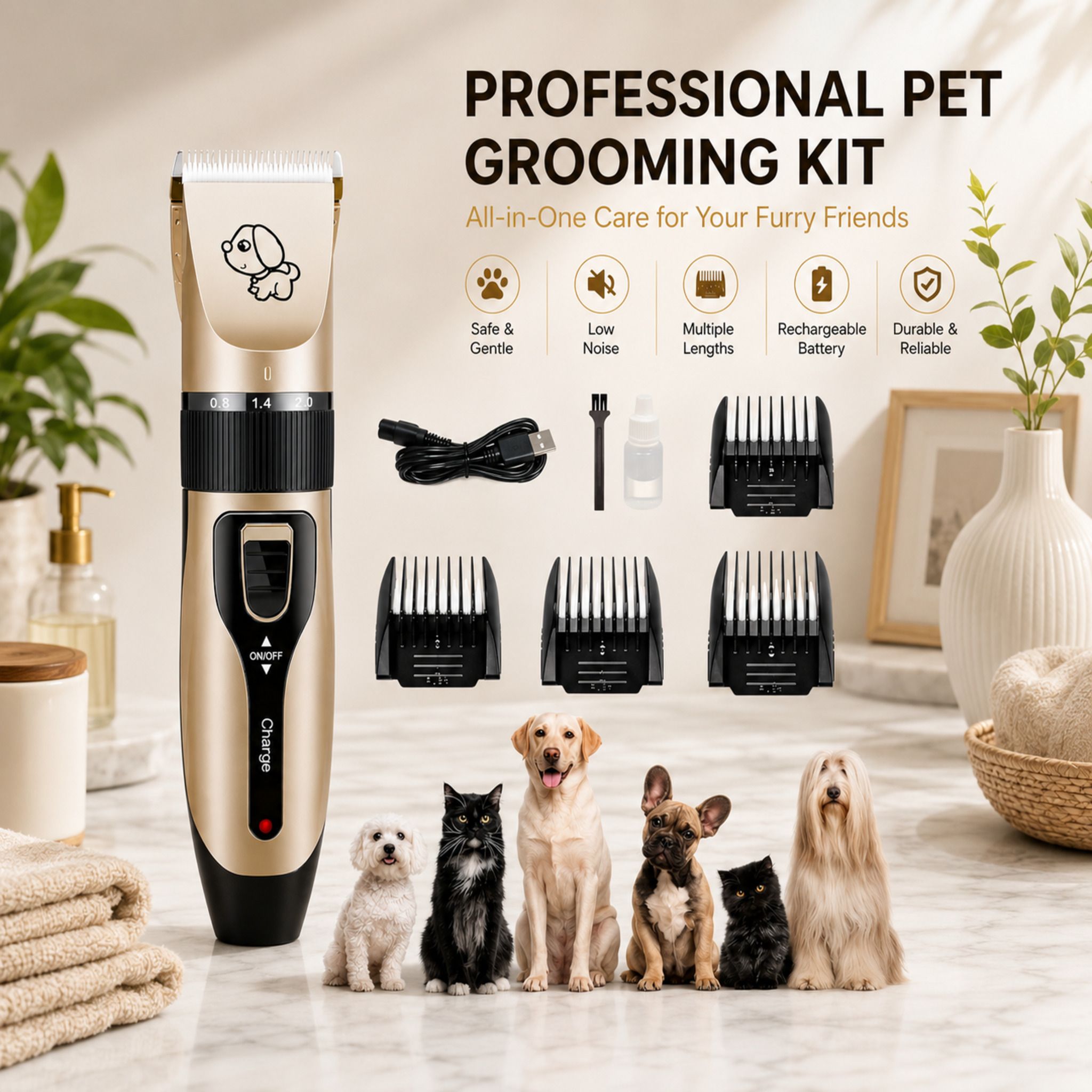 Professional Pet Hair Trimmer | Animal Grooming Machine | For Dogs & Cats Gold, Black Pet Hair Trimmer-image-47