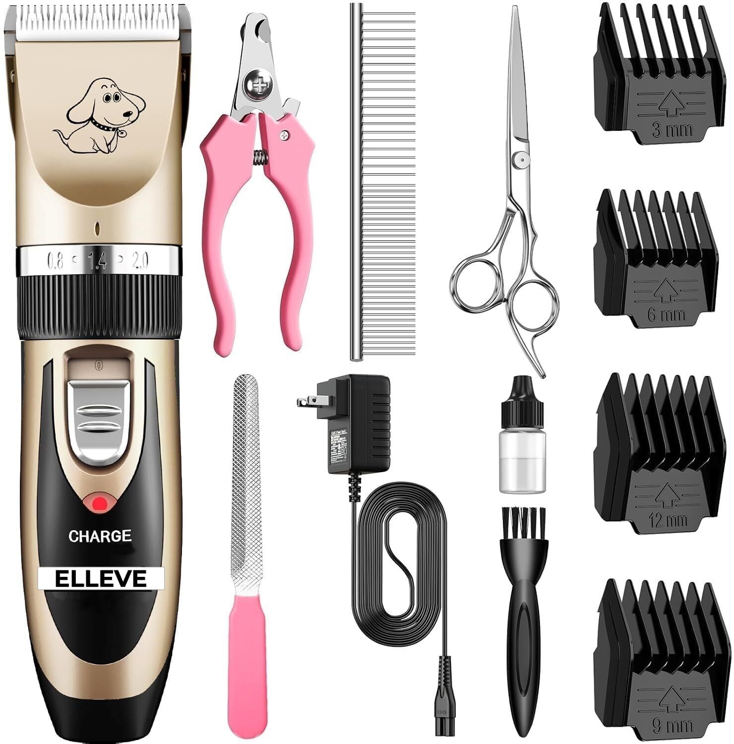 Dog Grooming Kit & Trimmer |Low Noise |Rechargeable |Cordless Trimmer for Dogs Gold Pet Hair Trimmer