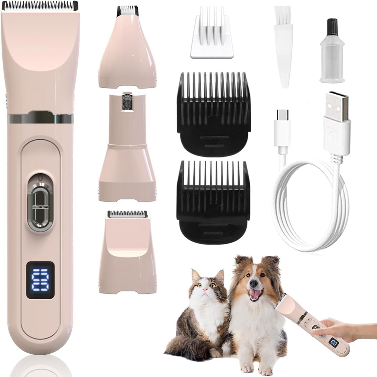 4-in-1 Pet Grooming Kit with Clippers, Trimmer, and Nail Grinder Pink Pet Hair Trimmer-image-41