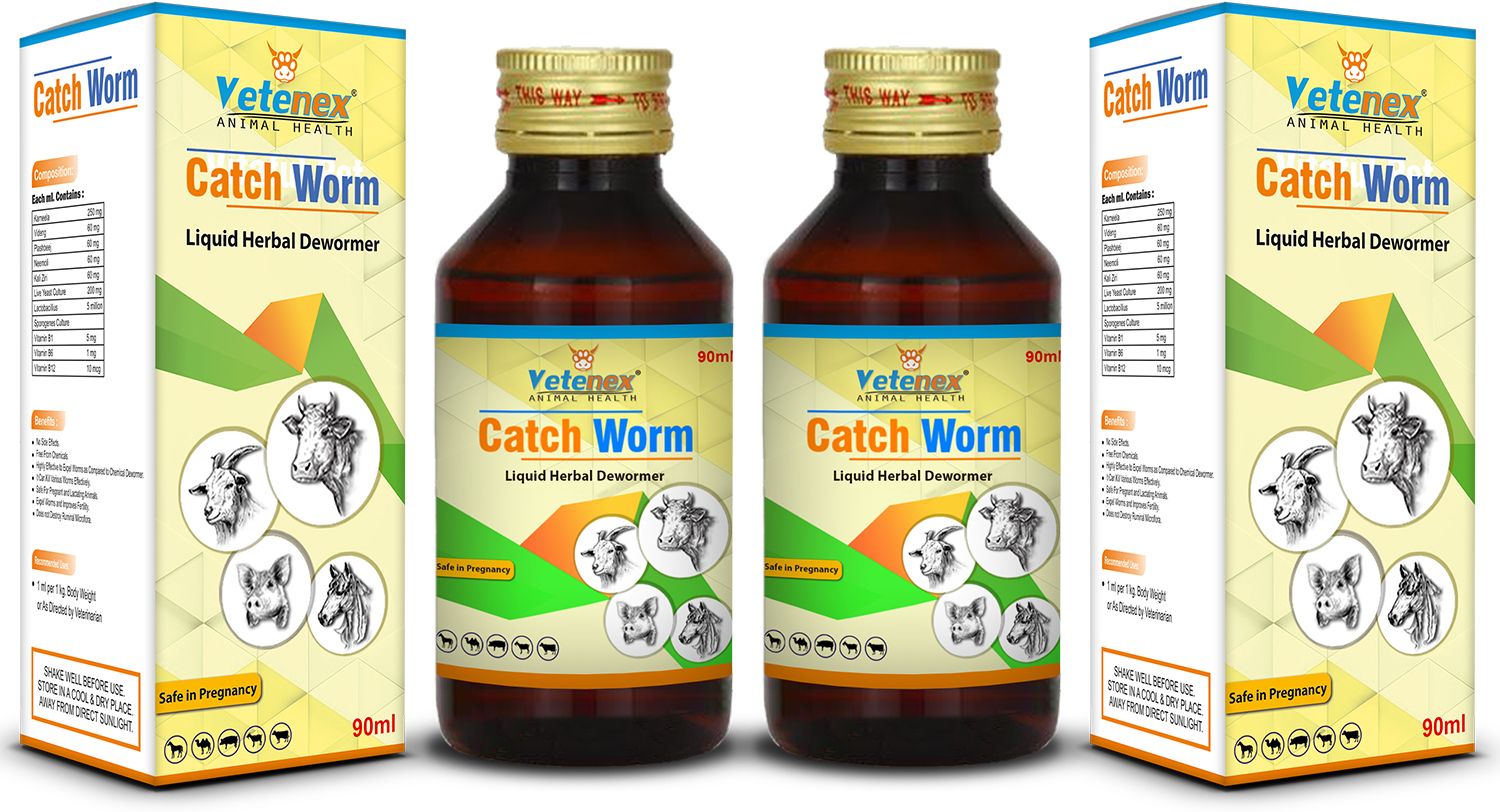Catch Worm - Herbal Dewormer for Cattle, Cow, Buffalo, Goat, Sheep, Pig, Horse Pet Health Supplements