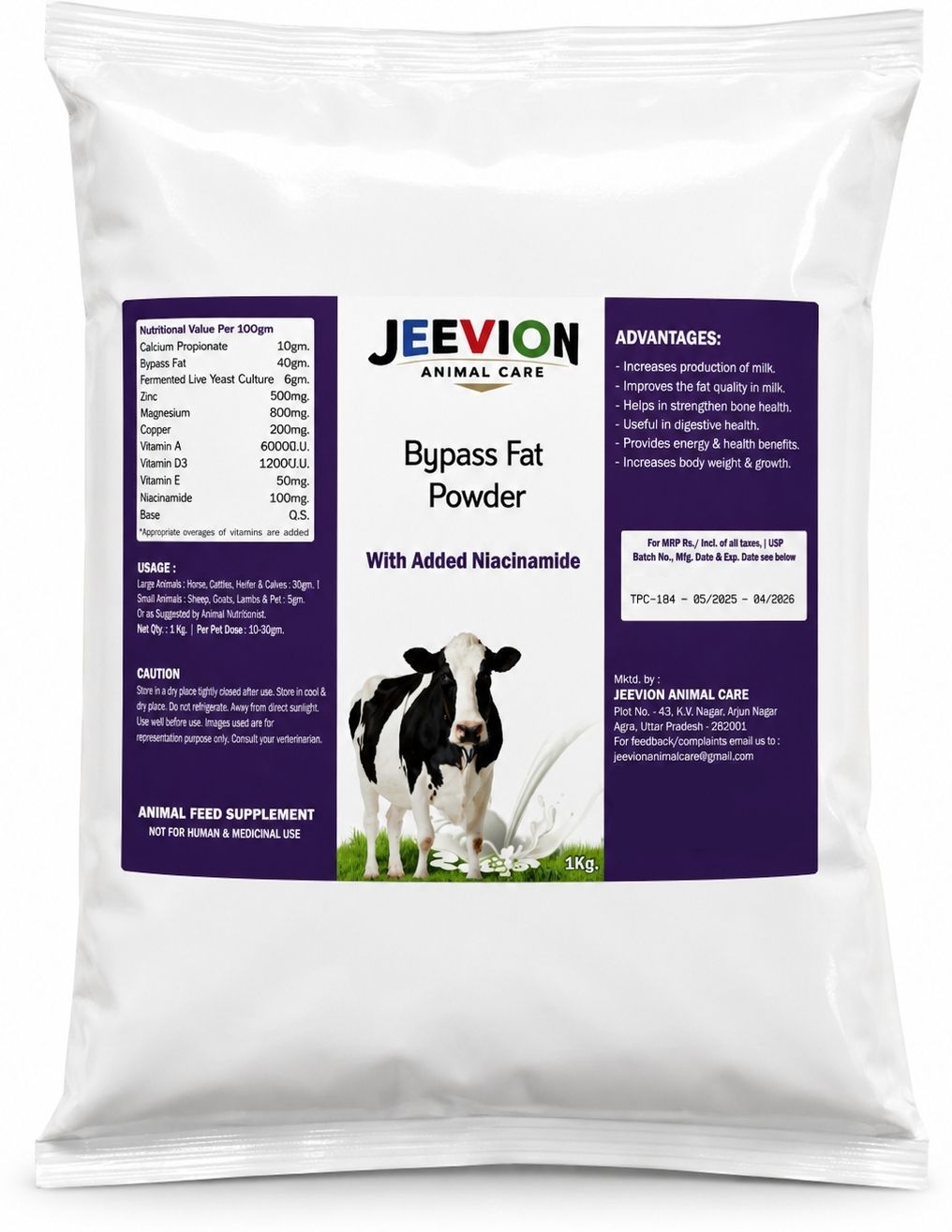 jeevion animal care Rumen Bypass Fat Powder with Added Niacinamide for Cow, Buffalo & Dairy Animals Pet Health Supplements-picture-42