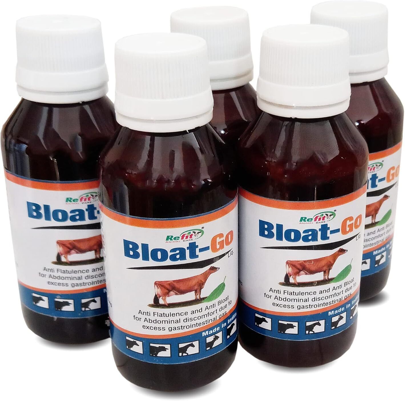 Anti Bloating & Gastrointestinal Supplements For Cow, Cattle & Farm Animals(Bloat-Go 100ml.*5Pcs.) Pet Health Supplements