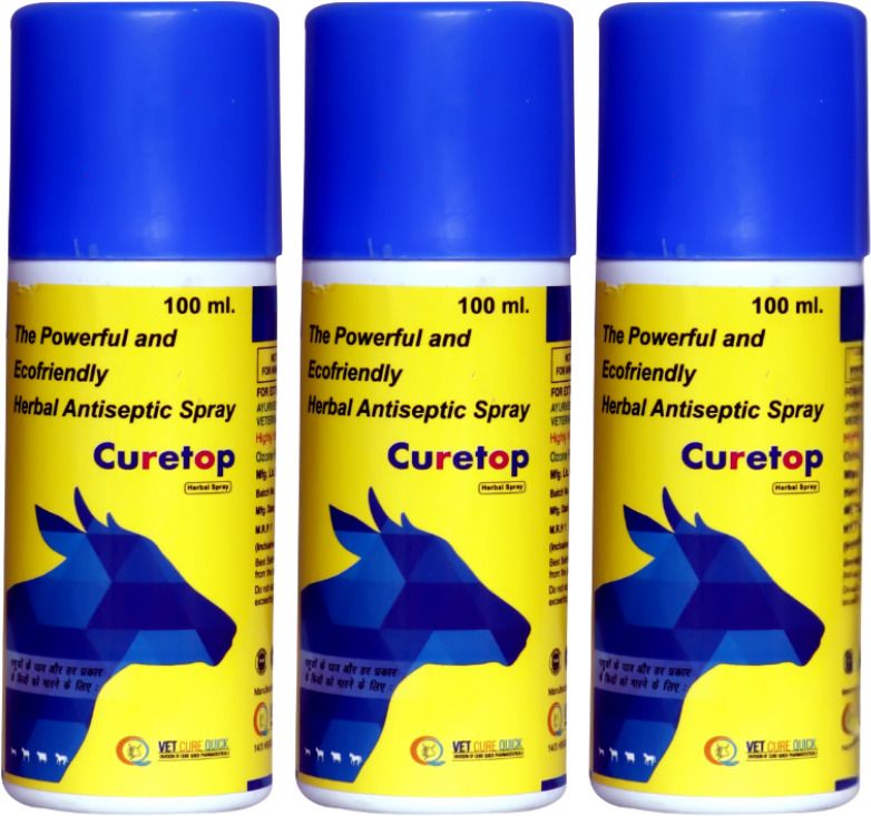 vet cure quick Curetop Herbal Antiseptic Spray for Cattle, Buffalo, Goat, Dog & Pets – 100 ml Pet Health Supplements-picture-43