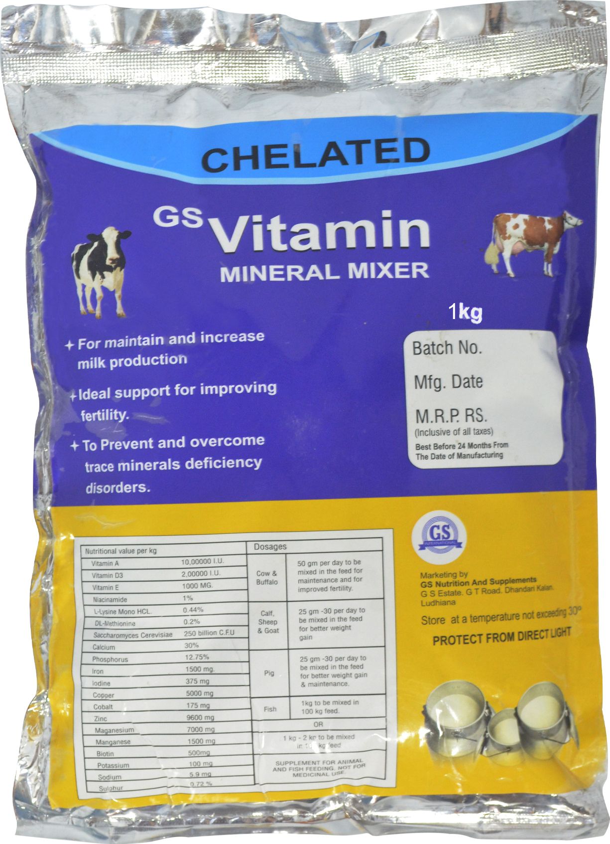 gs nutrition and supplements GS Chelated Mineral Mixture Powder for Cow, Buffalo, Cattle and Livestock 1 Kg Pet Health Supplements-picture-27