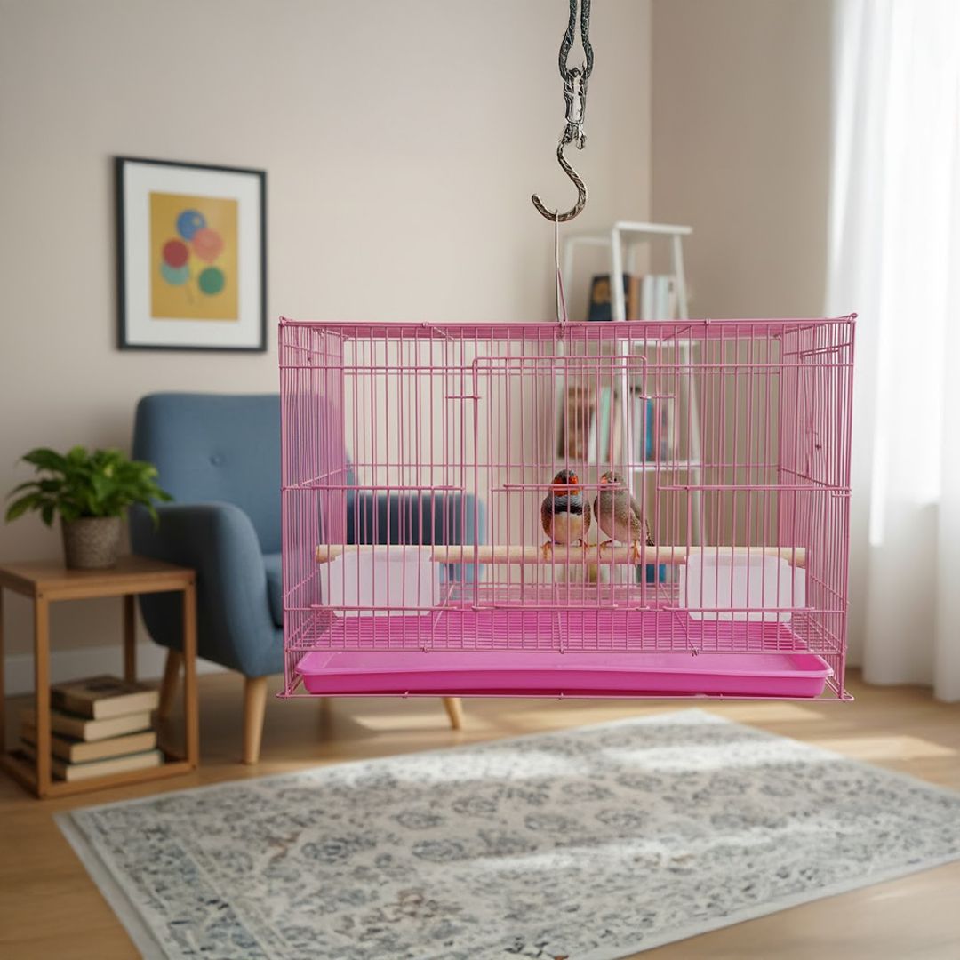 devis 50 CM Bird Cage for Budgies, Finches, Lovebirds & Free Toys Color pink Bird Cage-picture-18