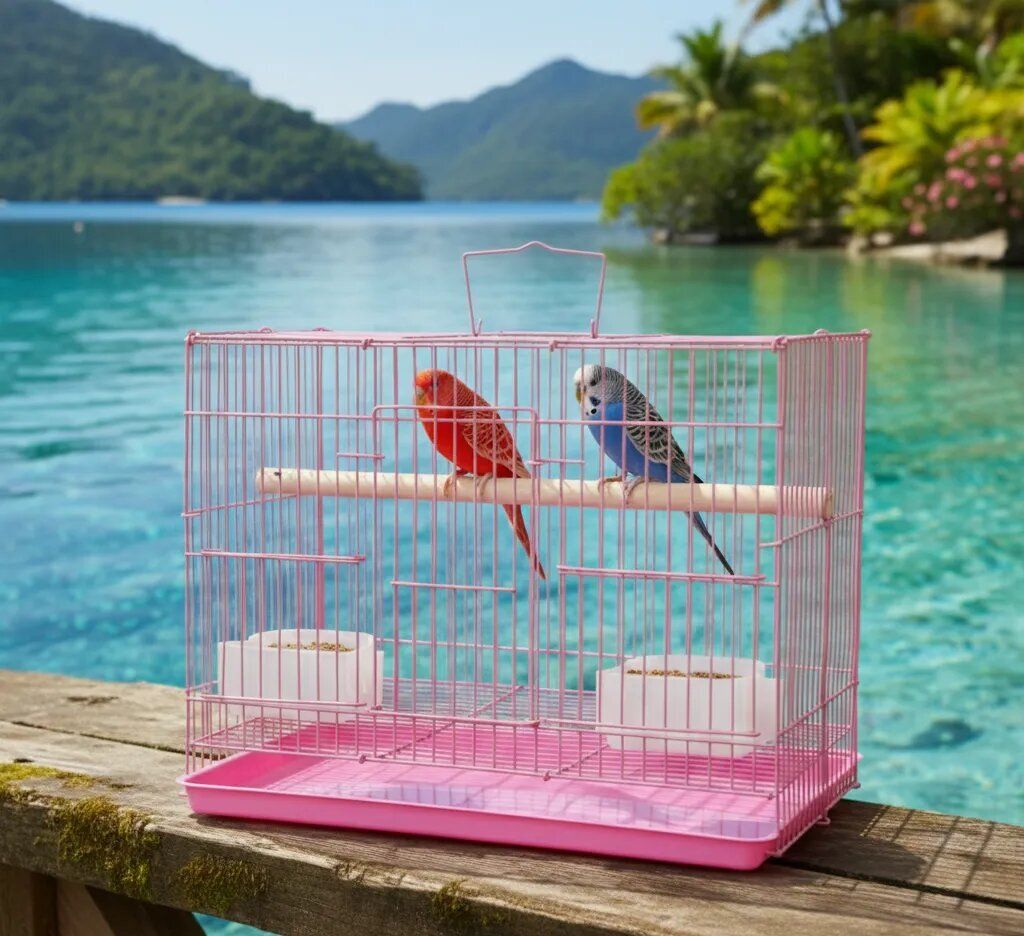 devis 1.25 feet Bird Cage for Budgies, Finches, Lovebirds & Free Toys Color pink 01 Bird Cage-picture-18