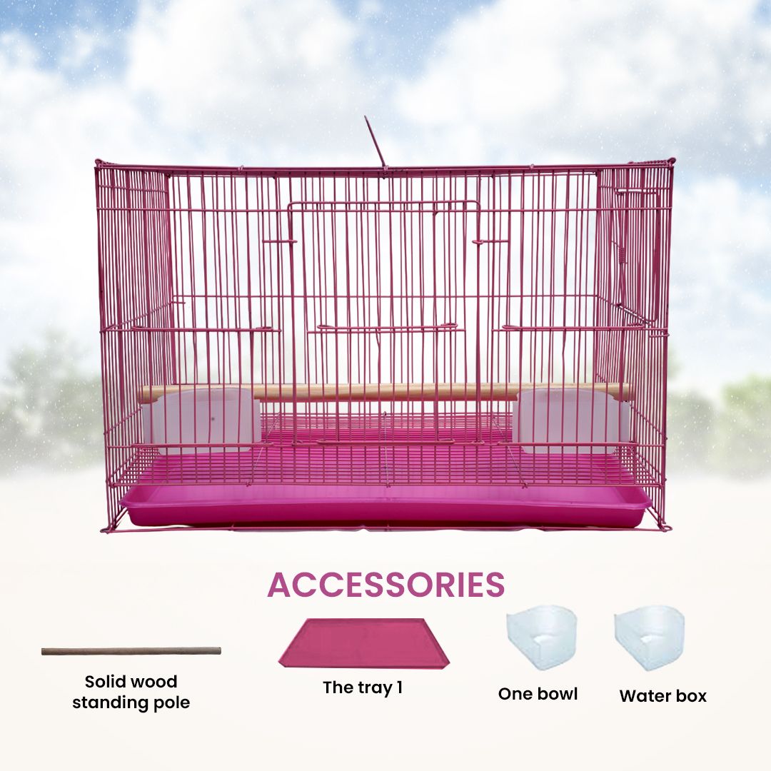 hara Strong 15 Inch Metal Bird Cage with Glossy Pink Paint Finish Bird Cage-picture-18