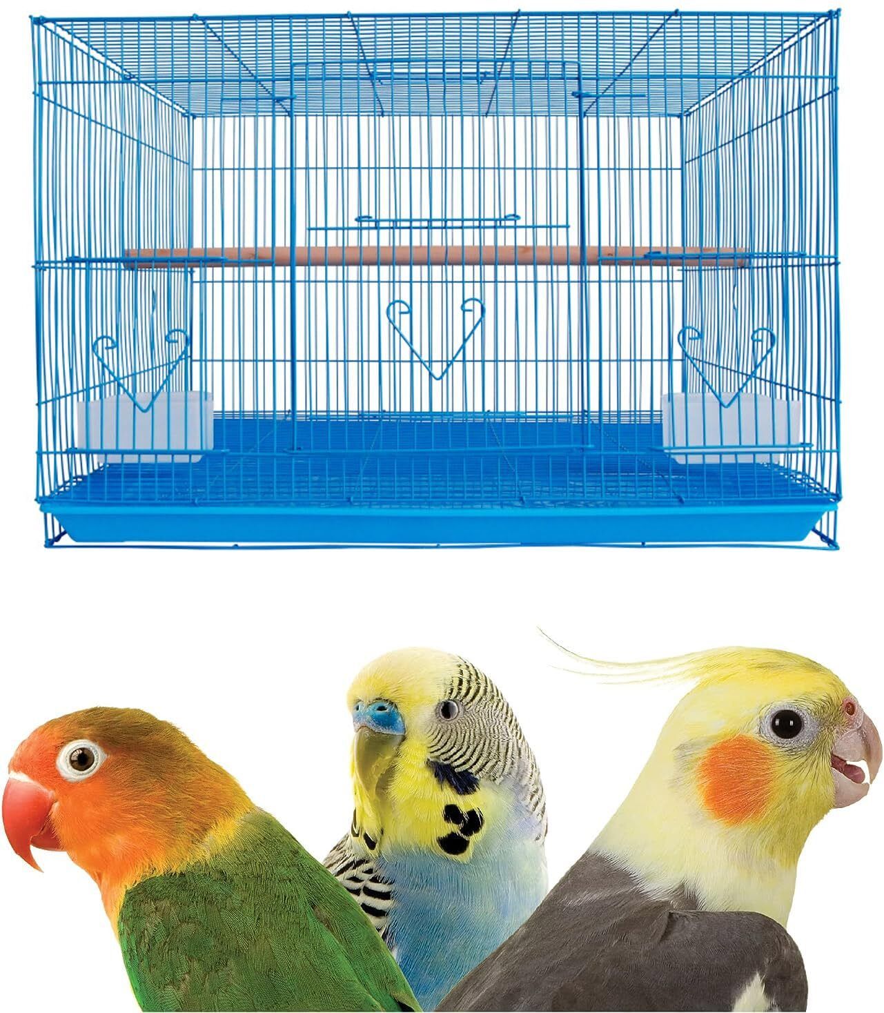 Small Blue Iron Bird Cage with Feeding Cup, 1 Pole with Secure Lock,18 Inch Bird, Hamster, Rabbit Cage-image-6