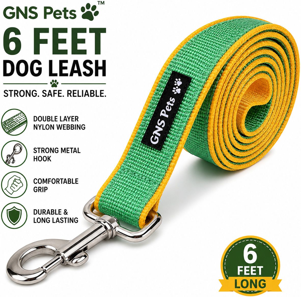 6 Feet Dog Leash | Heavy Duty Double Webbing Nylon\Strong Metal Hook 80 cm Dog Strap Leash-image-16