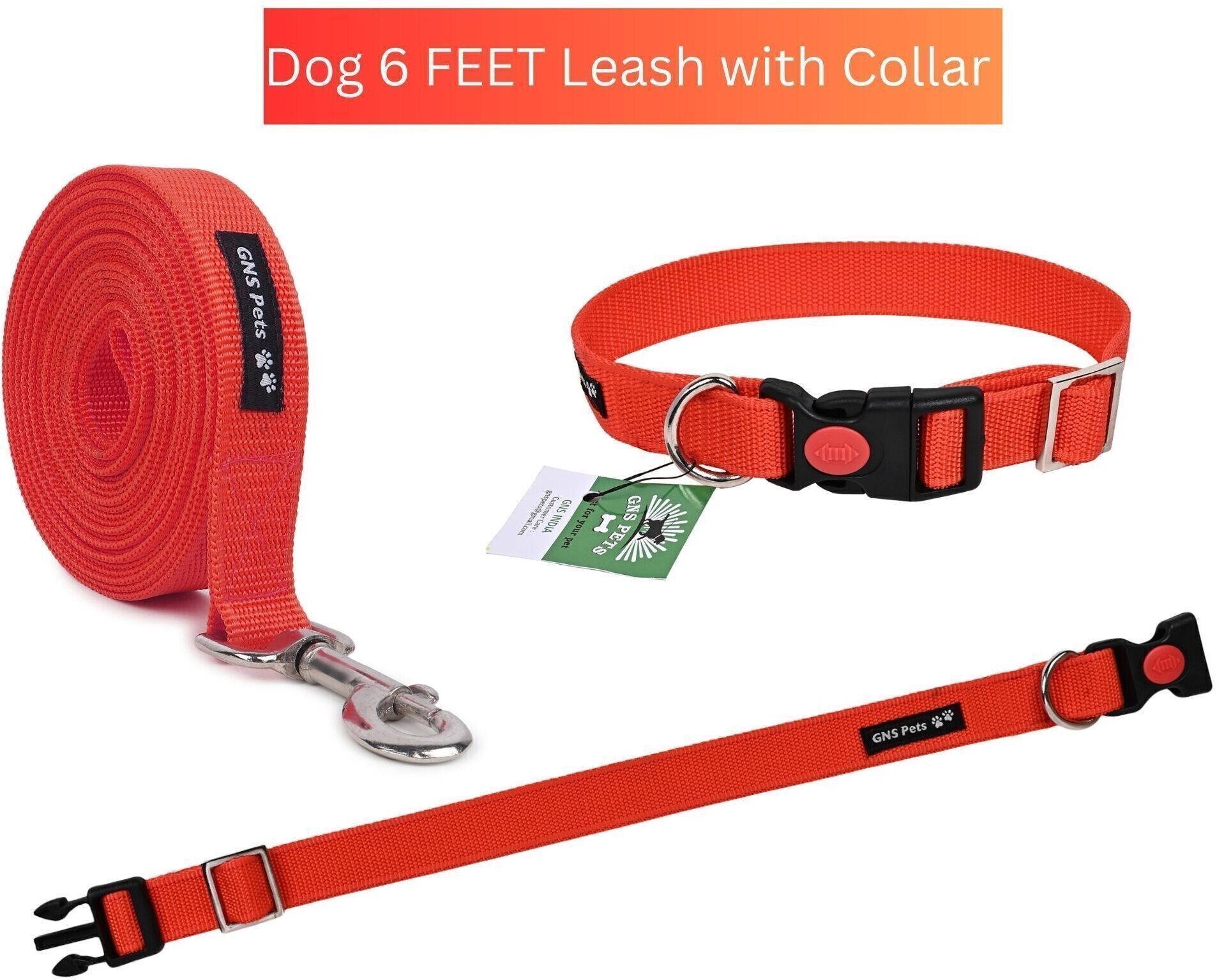 gns pets 5.5 ft Heavy-Duty Nylon Webbing Leash with Double Stitching & Free-Size Collar 170 cm Dog Strap Leash-picture-42