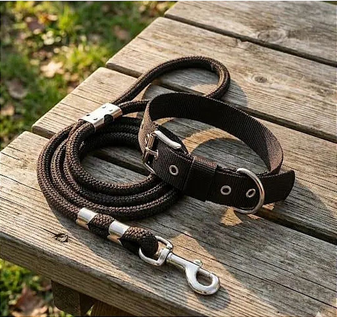 Premium Dog Belts & Dog Collar Set. 12mm Heavy Leash & 1 inch Adjustable Collar 150 cm Dog & Cat Cord Leash-image-27