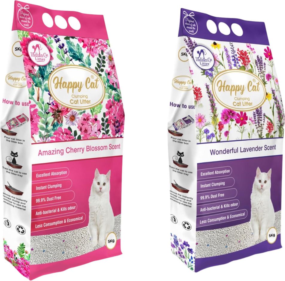 happy cat clumping cat litter Happy Cat Clumping Catlitter Chherry And Lavender Combo- 10 Kg ( Pack of 2) Pet Litter Tray Refill-picture-14