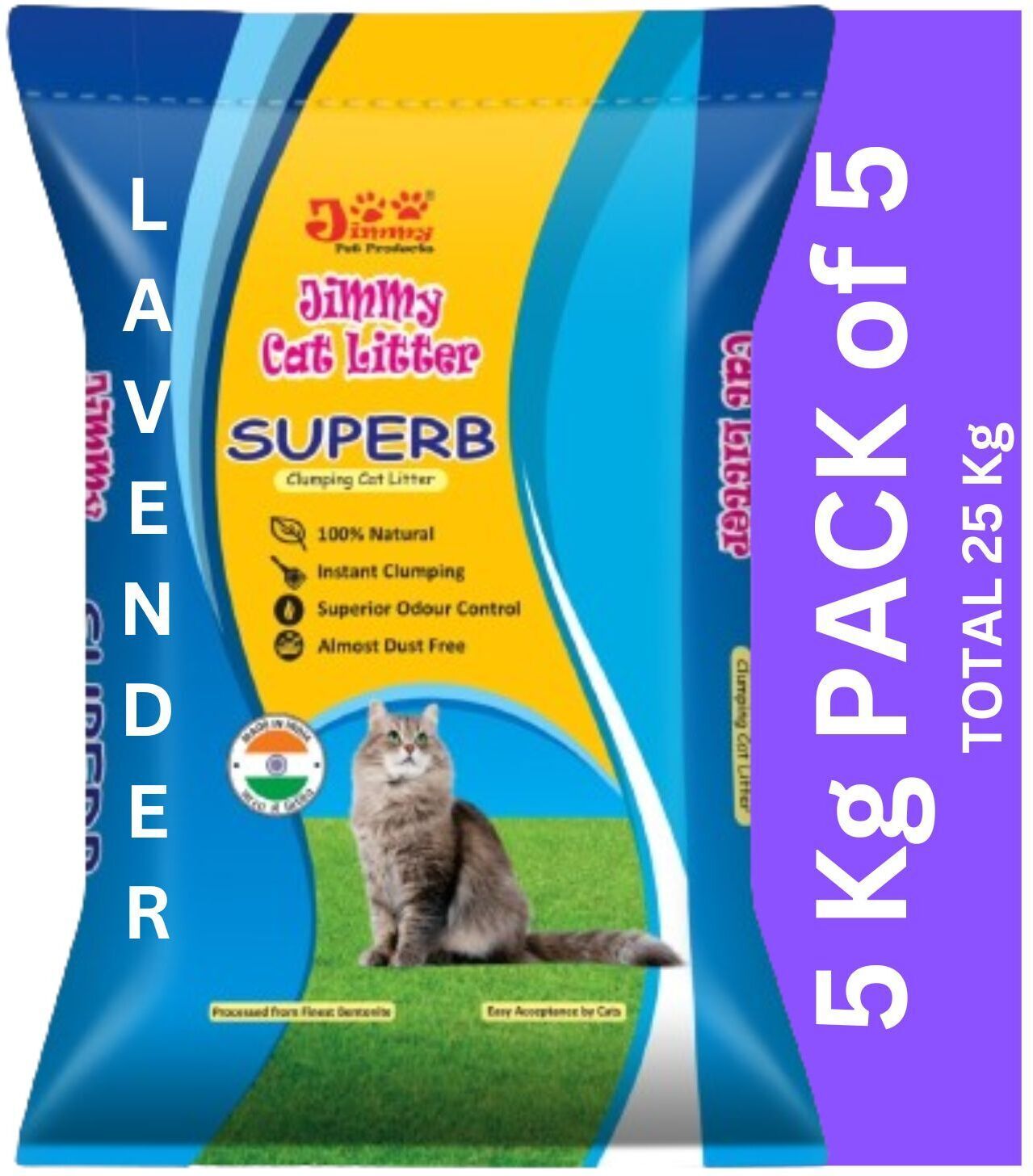 Cat Litter 25 Kg Superb Granules Sand lavender Fragrance 5 Kg Pack of 5 Pet Litter Tray Refill-image-29
