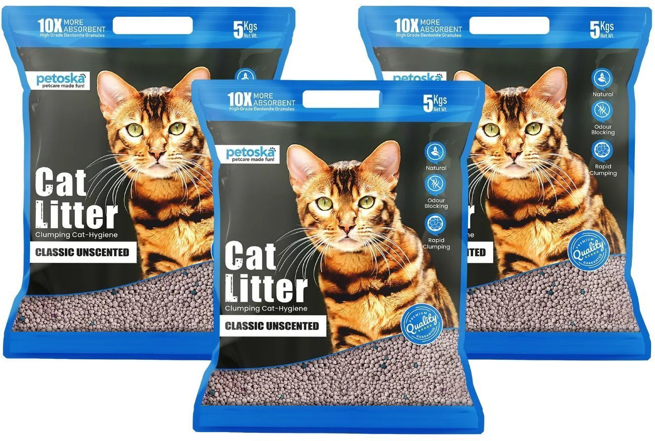 petoska Bentonite Cat Litter | Unscented- 15Kg Pet Litter Tray Refill-picture-17