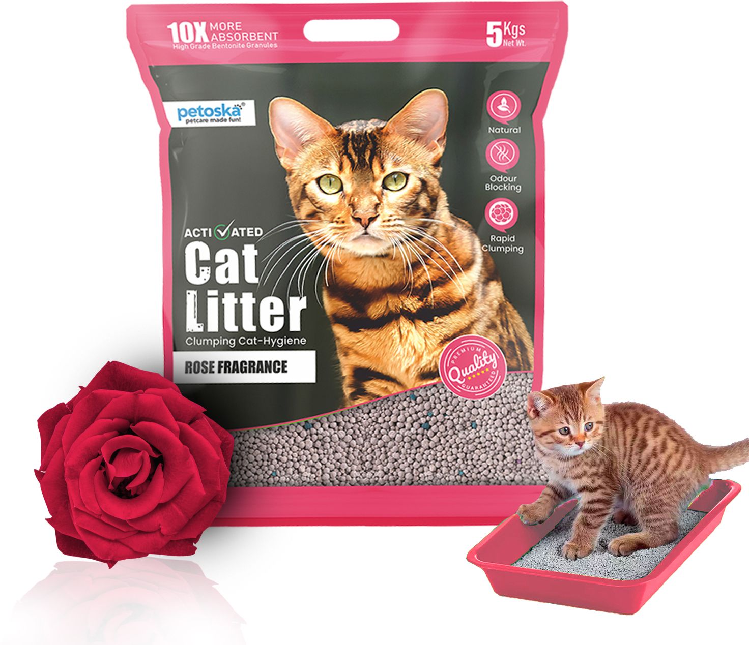 Activated Cat Litter- 5Kg | Rose Fragrance Pet Litter Tray Refill
