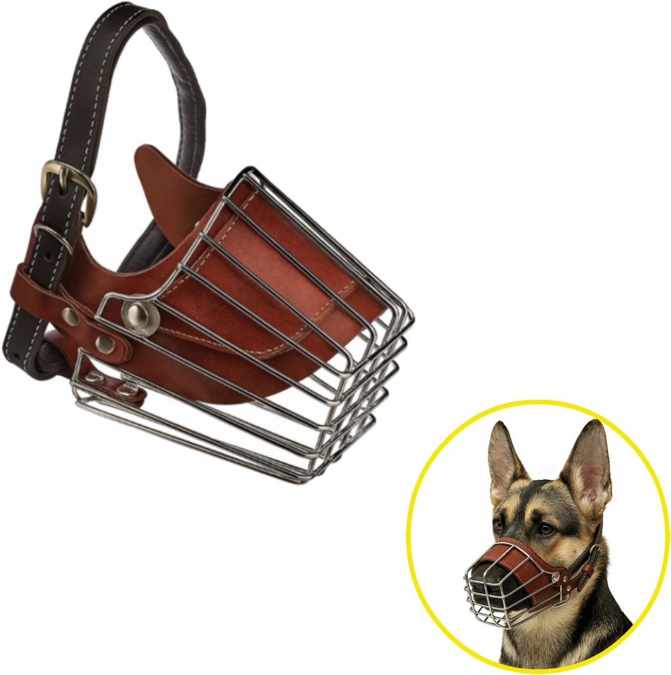 aomnistore Heavy Duty Iron Dog Muzzle for Medium Breed Adjustable Metal Cage for Safety Medium Other Dog Muzzle-picture-12
