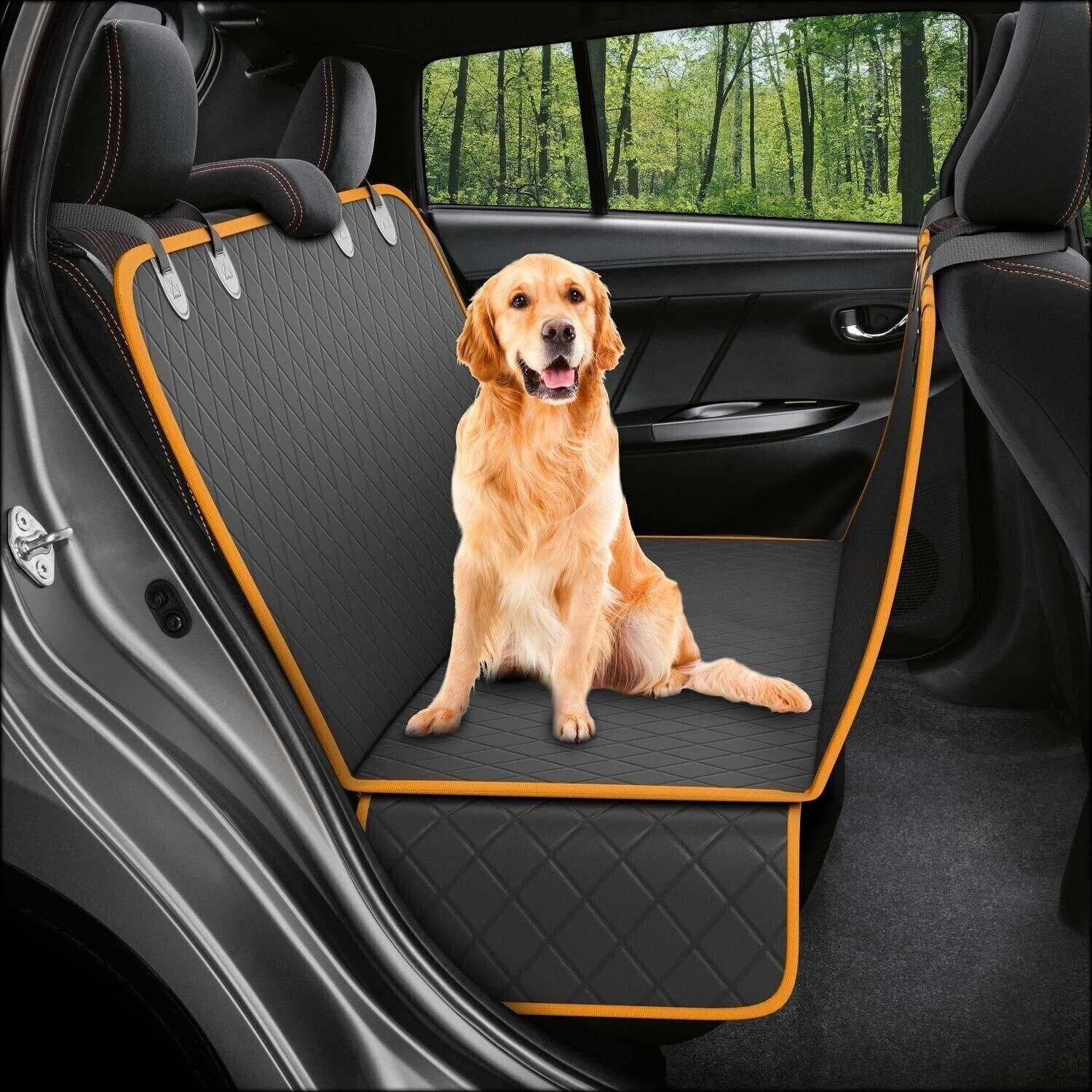 Dog Polyester Car Seat Cover Waterproof Durable Anti-Scratch Nonslip Back Seat Pet Protection Dog Travel Hammock with Side Flaps for Cars & SUVs-Small (Orange) Bench Pet Seat Cover-image-31