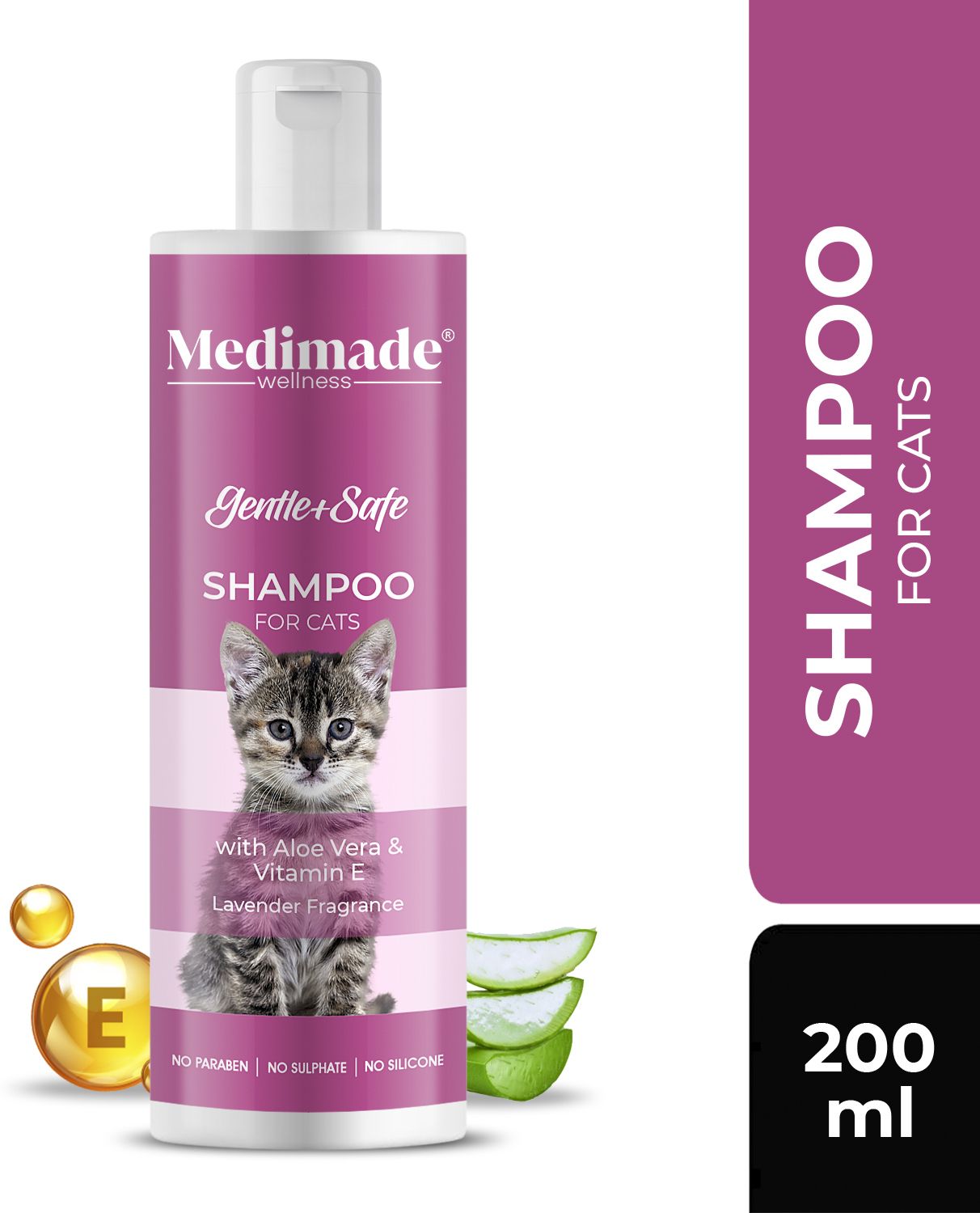 Cat Shampoo Aloe Vera and Vitamin E Anti-parasitic, Anti-microbial, Anti-itching, Flea and Tick, Conditioning Aloe Vera and Vitamin E Cat Shampoo