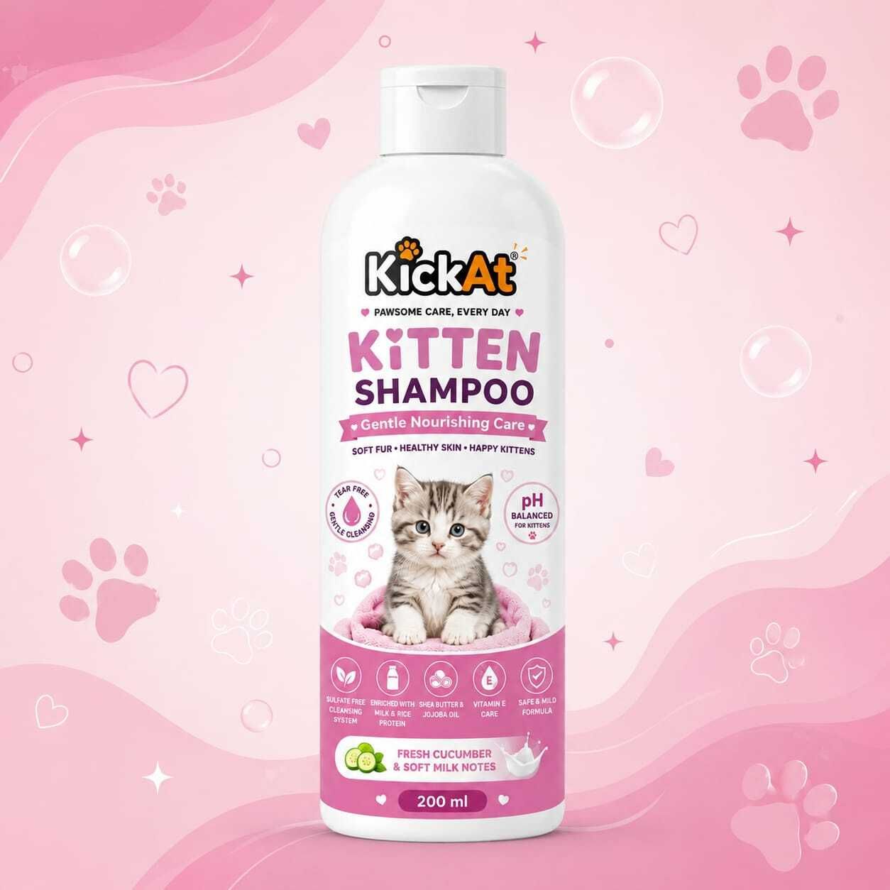 kickat Tear-Free & Sulfate-Free Kitten Shampoo - Fresh Cucumber & Soft Milk Notes Conditioning, Allergy Relief, Anti-dandruff, Itch Relief COCO Cat Shampoo-picture-35