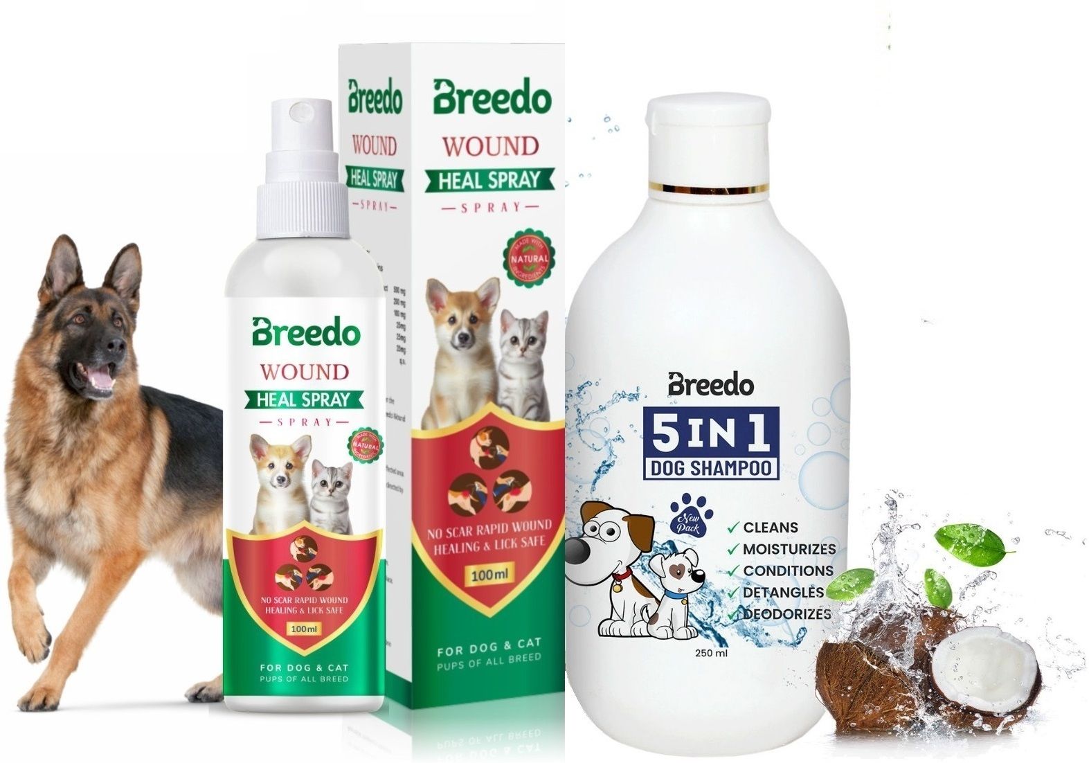breedo Dog Wound heal Spray (Helps cut,burns) (100gm) + Dog 5IN1 Shampoo (250ml) Pet First Aid Kit-picture-41