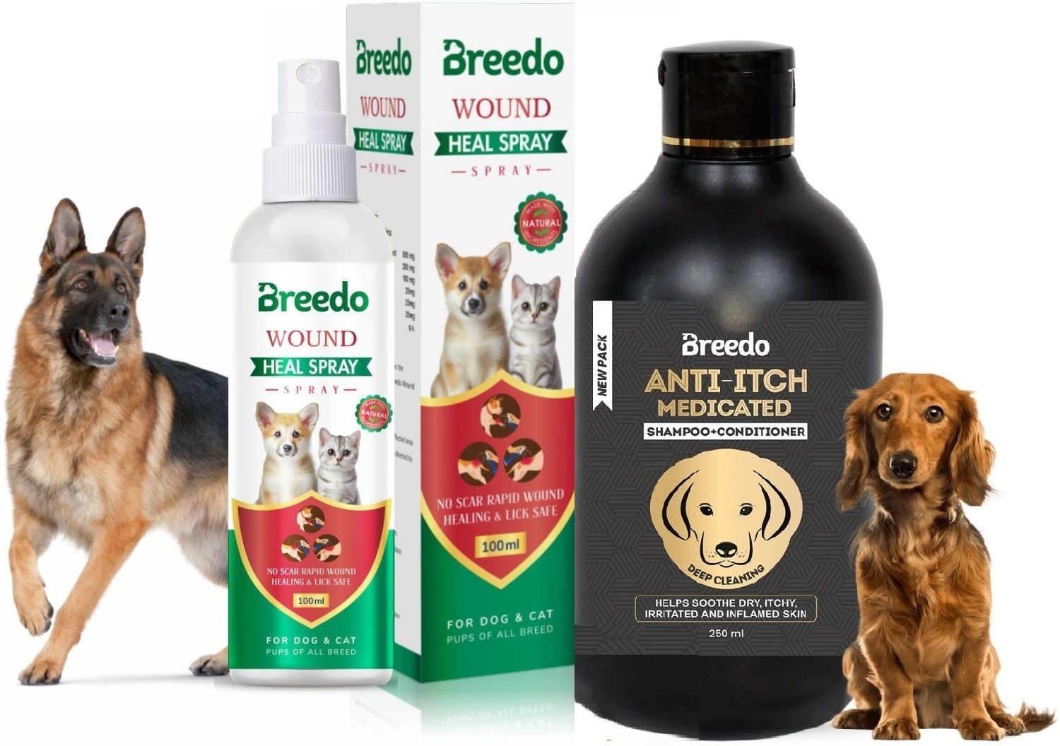 breedo Dog Wound heal Spray (Helps cut,burns) (100gm) + Dog Anti-itch Shampoo (250ml) Pet First Aid Kit-picture-31