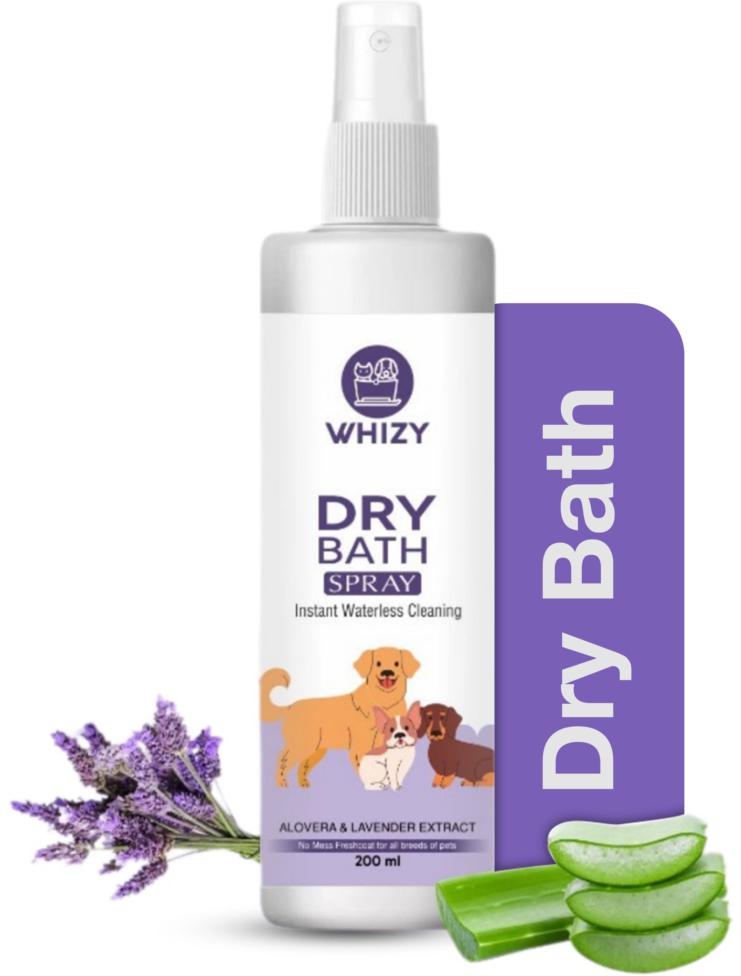 whizy Dry Bath Spray , Waterless cleaner For Dogs and cats , Itch-Relief Formula Anti-Bacterial Lavender Dog, Cat Shampoo-picture-3