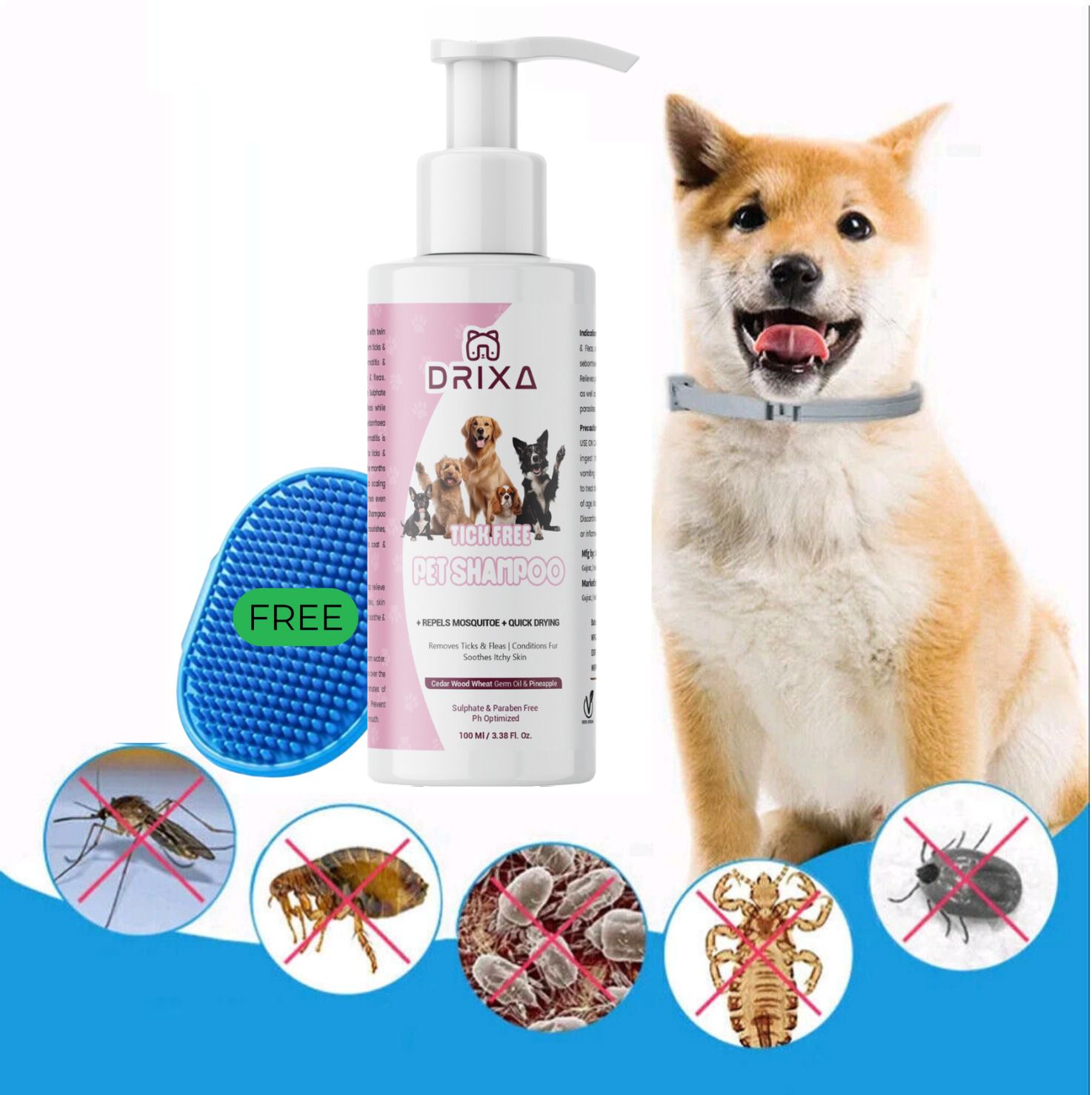 drixa Allergy Relief, Anti-fungal, Flea and Tick, Conditioning STROWBERY Cat, Dog Shampoo-picture-18