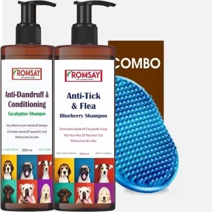 romsay Anti-tick Blueberry Shampoo + Anti Dandruff Eucalyptus Shampoo + Pet Brush Anti-dandruff, Anti-microbial, Allergy Relief, Anti-itching, Anti-fungal, Flea and Tick Eucalyptus Mint, Blueberry Dog Shampoo-picture-18