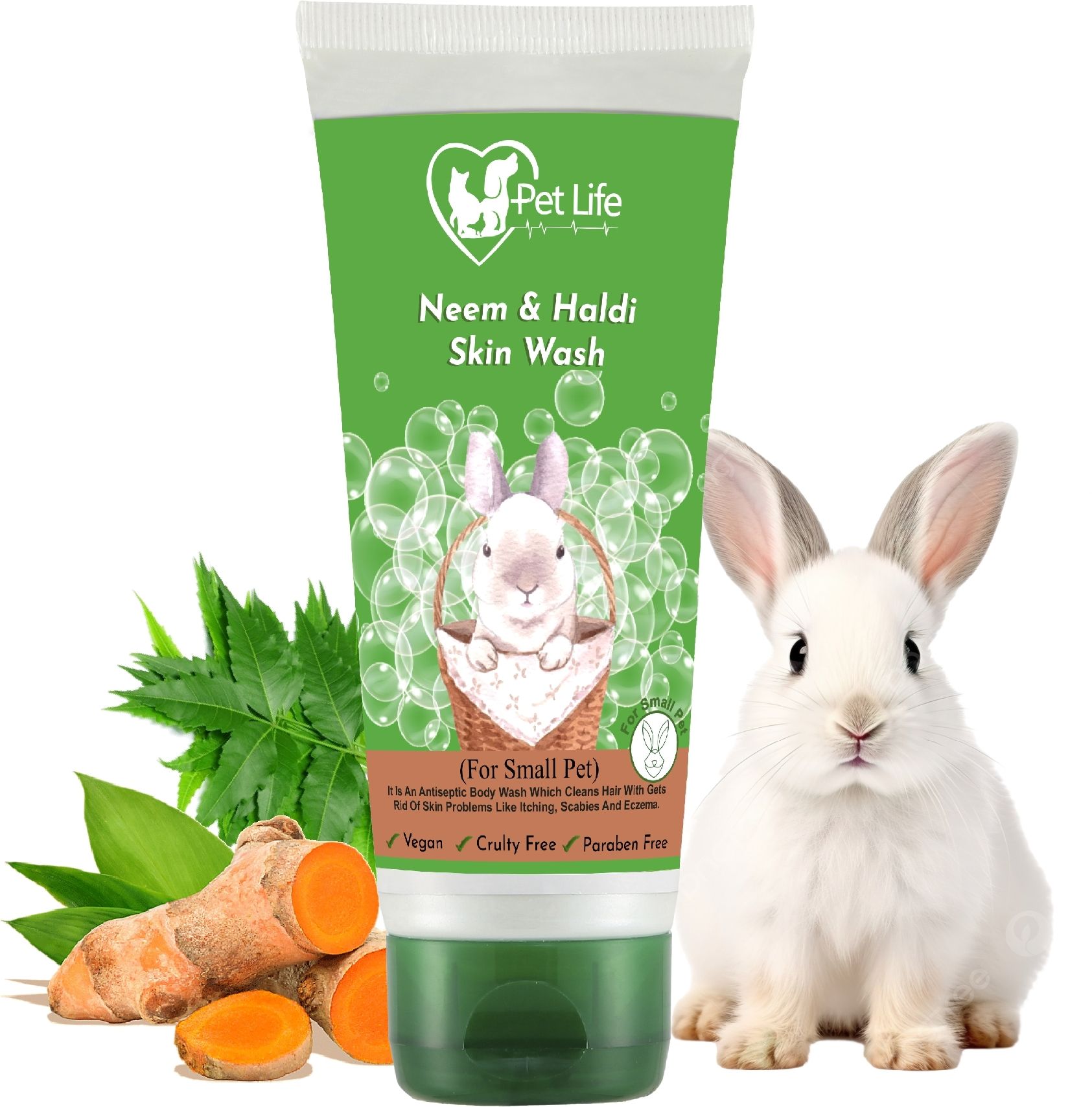 Neem Haldi Skin Wash For Small Pets, Rabbits & Kitten - Reduce Hair Shedding Anti-itching, Anti-fungal Neem, Haldi Rabbit Shampoo-image-6