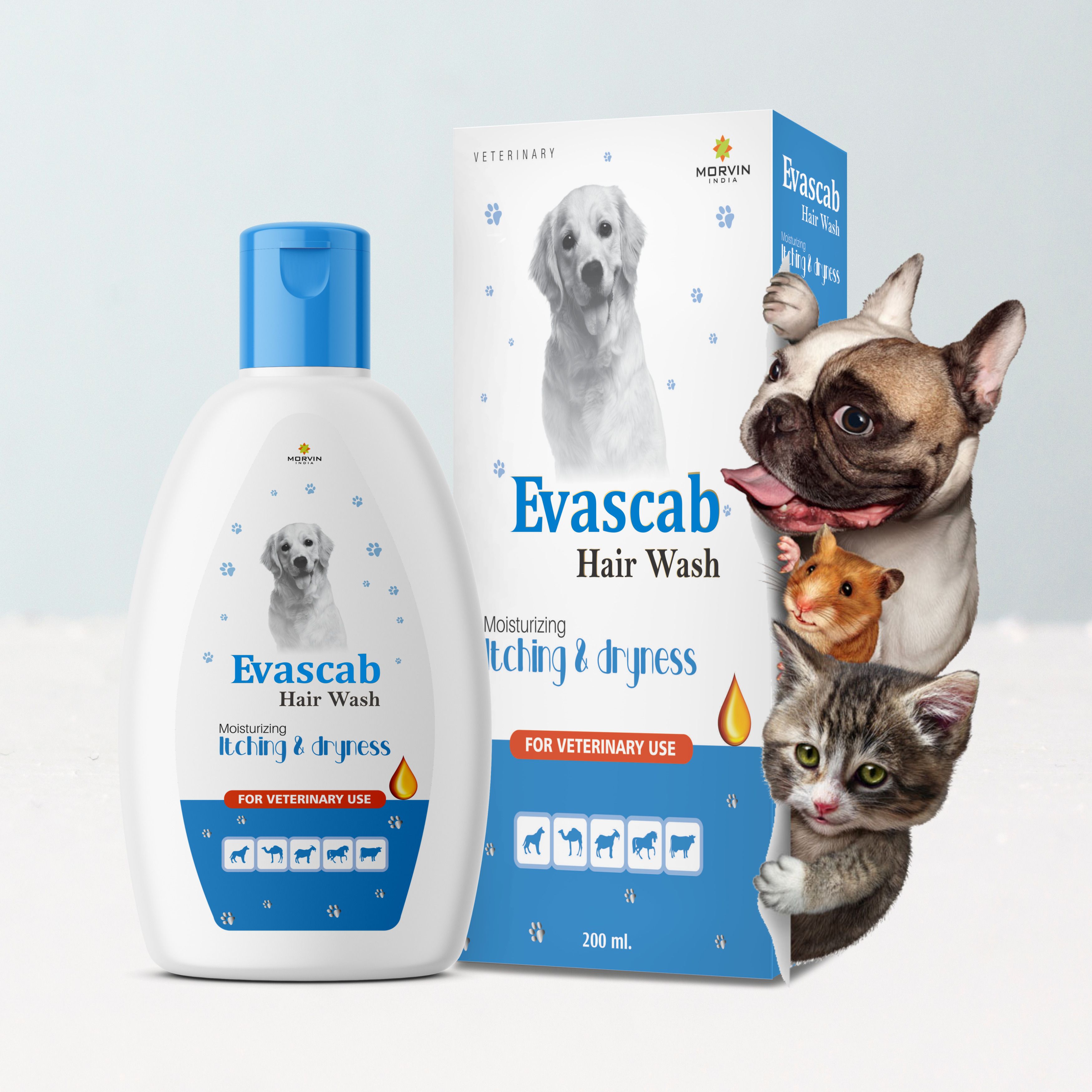 morvin Evascab Hair Wash shampoo 200ml Anti-microbial, Anti-fungal, Flea and Tick, Anti-dandruff, Anti-itching, Hypoallergenic Fresh Dog Shampoo-picture-23