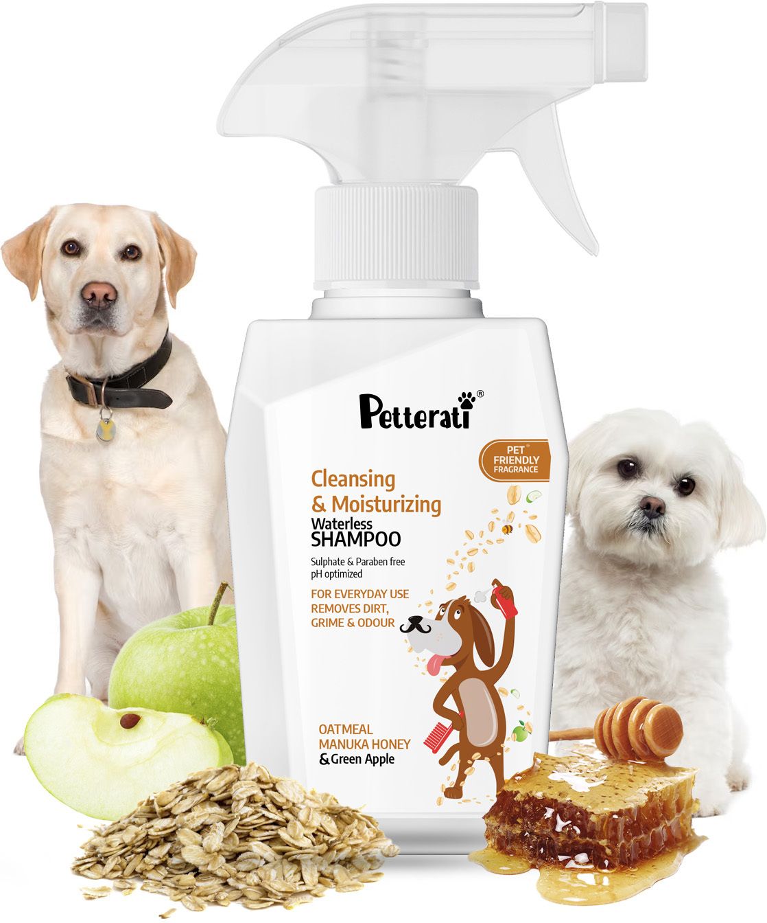 petterati Waterless Dry Shampoo for All Breed Dogs | Anti-itching | Oatmeal, Manuka Honey & Green Apple Dog Shampoo-picture-17