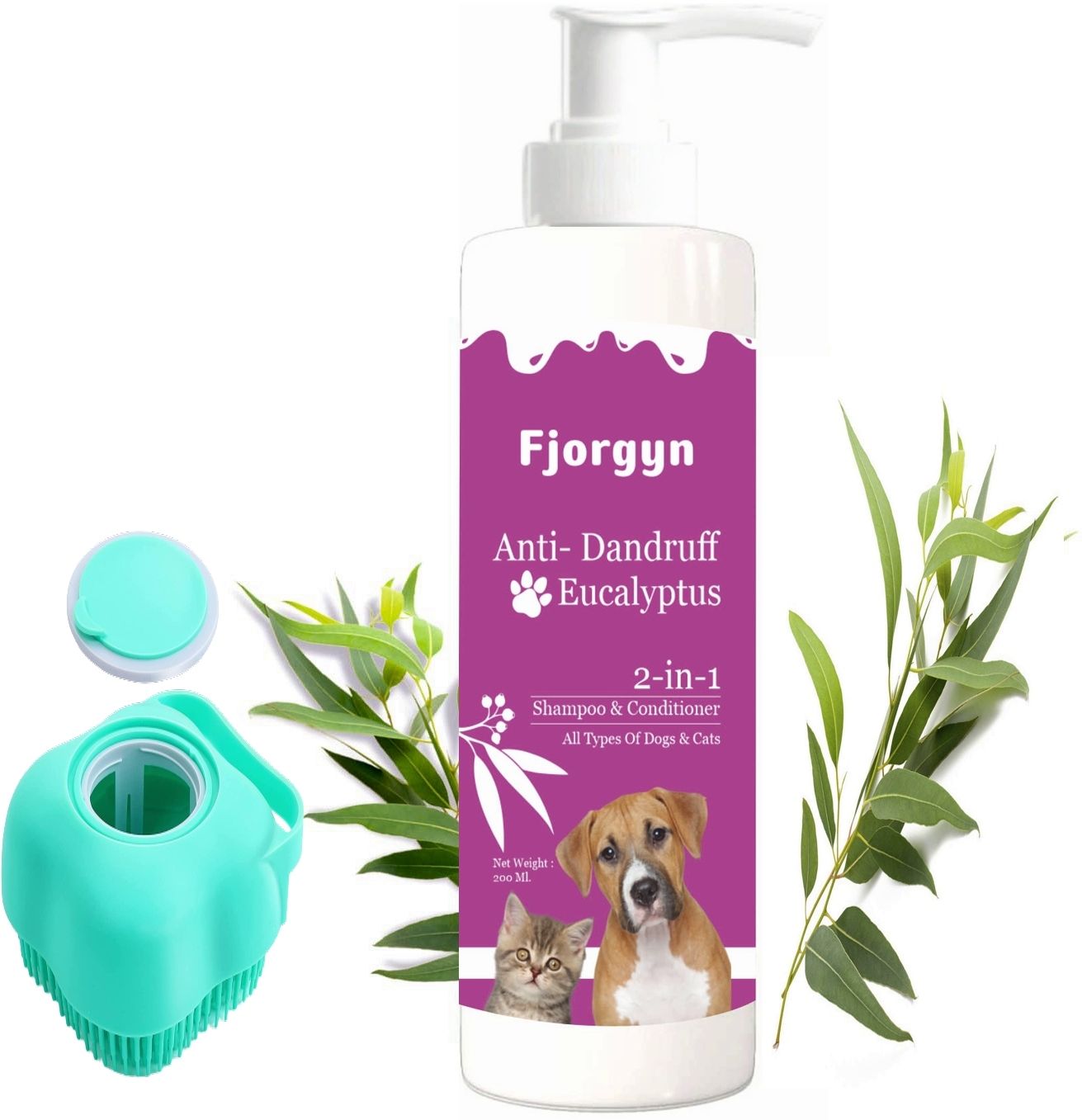 fjorgyn Anti-Dandruff 2-In-1 Shampoo & Conditioner + Bath & Body Massage Brush For Pets Anti-dandruff, Allergy Relief, Anti-fungal, Anti-itching, Conditioning, Hypoallergenic Eucalyptus Mint Dog Shampoo-picture-39