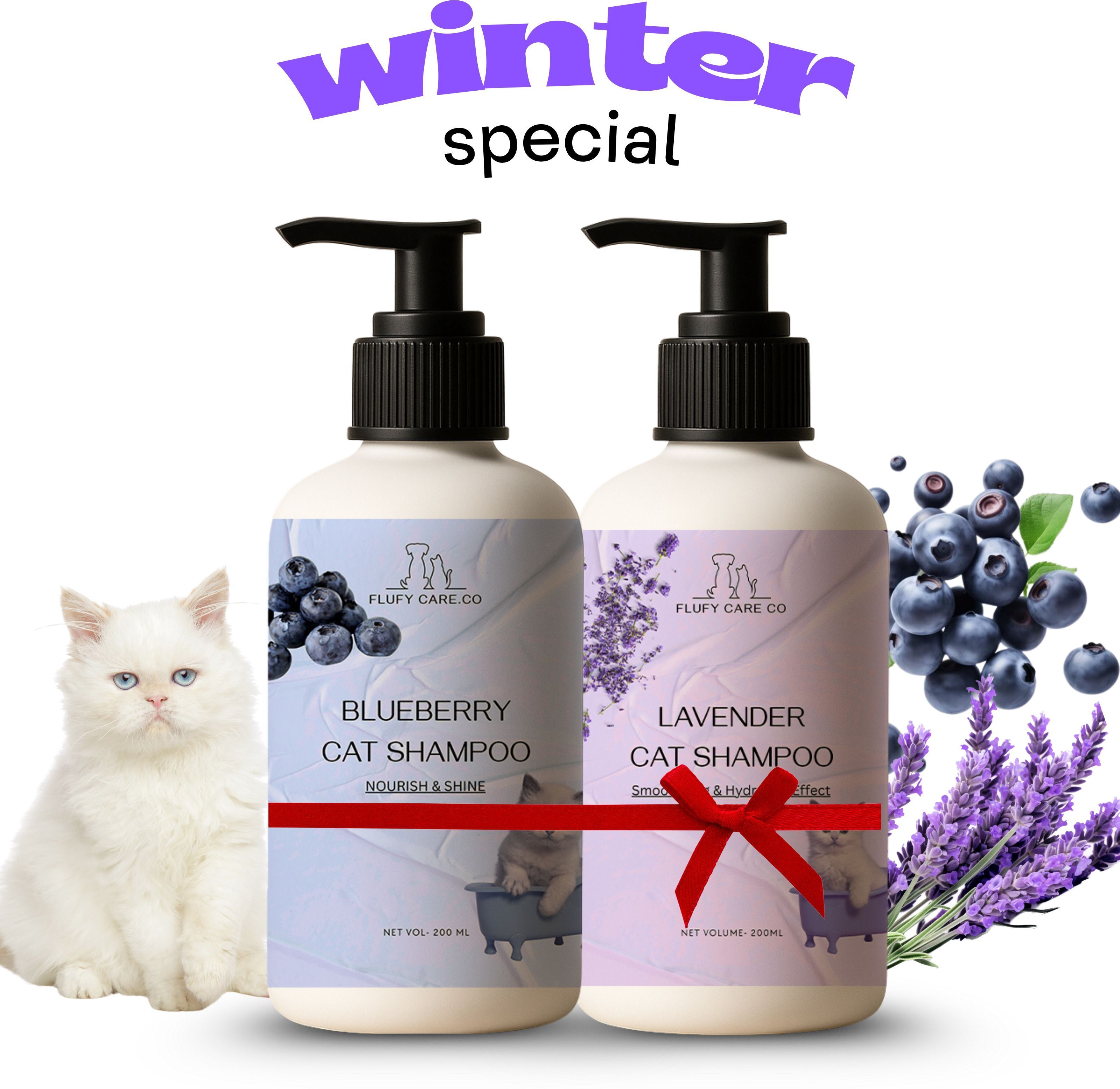 flufy care co Lavender + Blueberry Cat Shampoo (200ml + 200ml) | Moisturizing & Soothing Allergy Relief, Anti-dandruff, Anti-fungal, Anti-Inflammatory, Flea and Tick LAVENDER & BLUEBERRY Cat Shampoo-picture-34