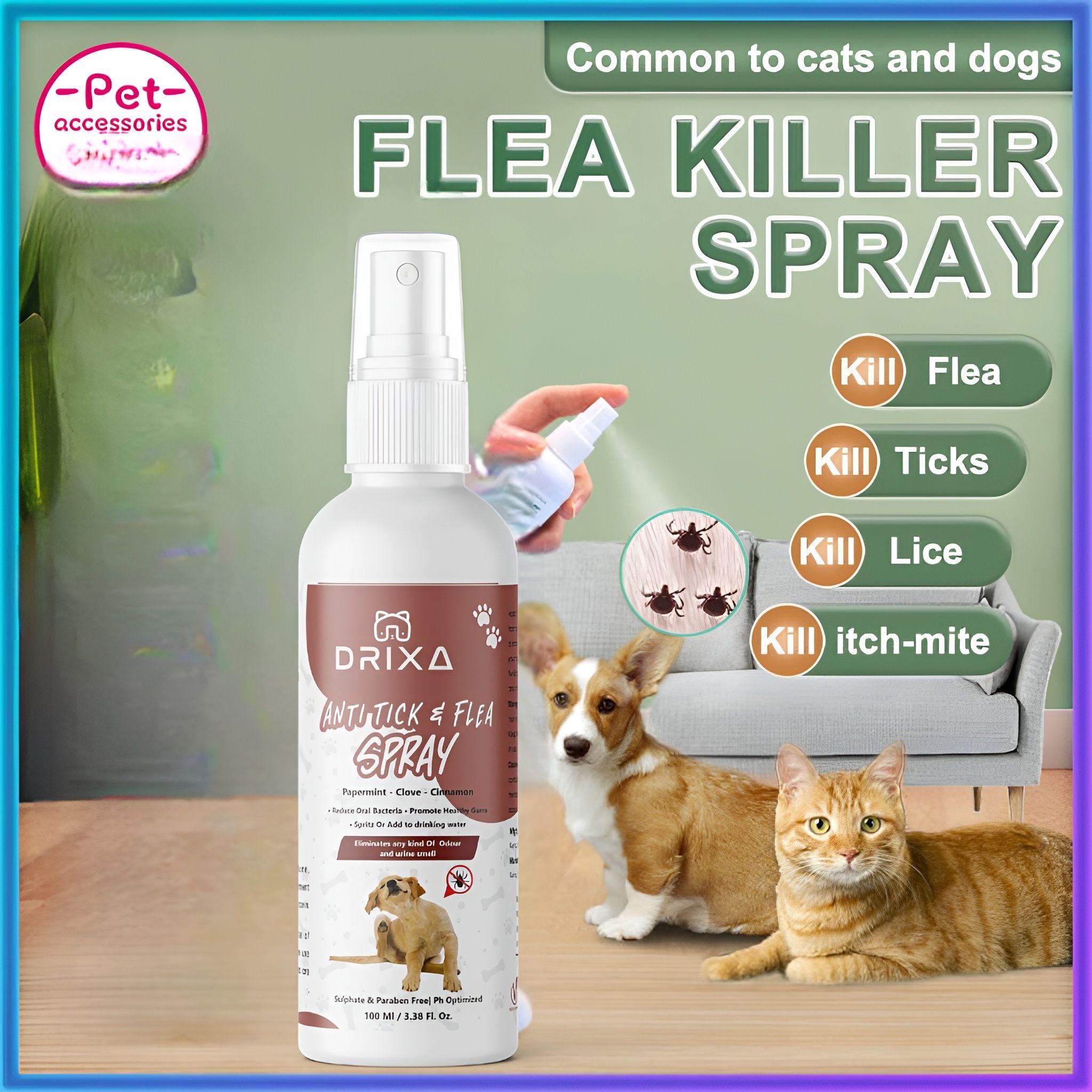 drixa dog & cat spray Allergy Relief, Anti-itching, Conditioning, Flea and Tick, Itch Relief NATURAL Dog, Cat Shampoo-picture-1