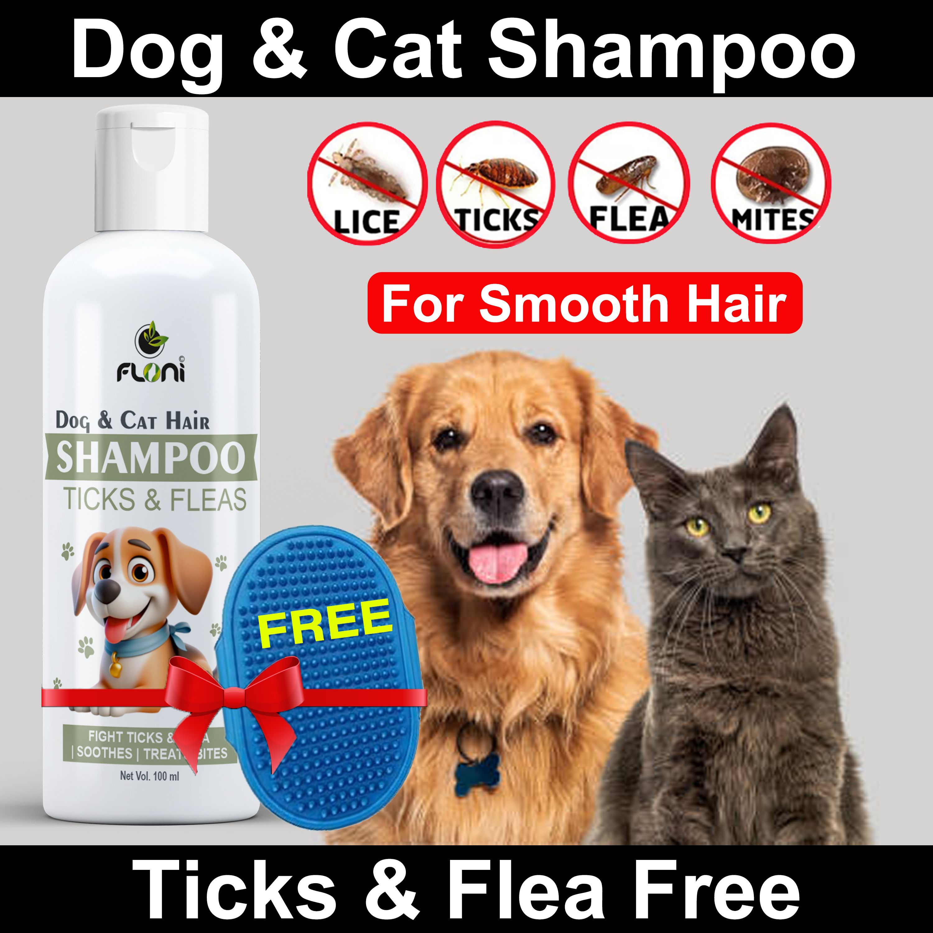 Dog & Cat Tick Flea Shampoo with Free Silicone Bath Brush 100 ml Anti-fungal, Anti-itching, Allergy Relief, Flea and Tick, Itch Relief Fragrance Free Dog, Cat Shampoo-image-42