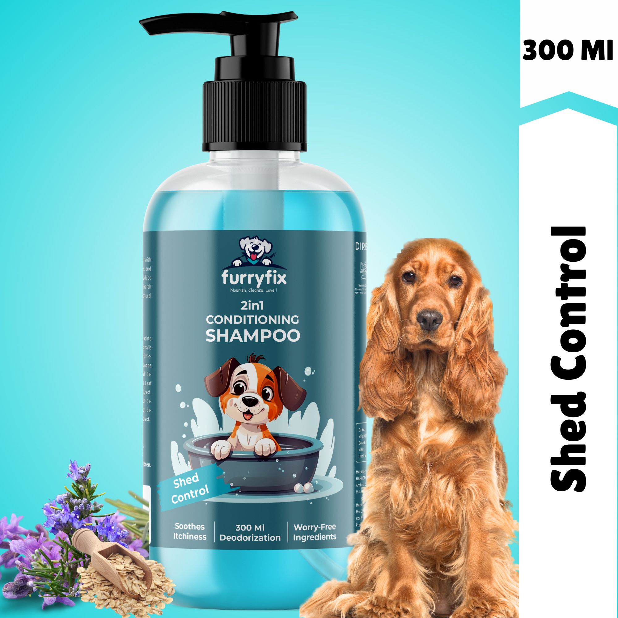 furryfix Natural Shed Control 2 in 1 Conditioner Shampoo for Dogs and Cats Whitening and Color Enhancing, Conditioning, Anti-fungal, Allergy Relief, Anti-itching Lavender Dog, Cat Shampoo-picture-21
